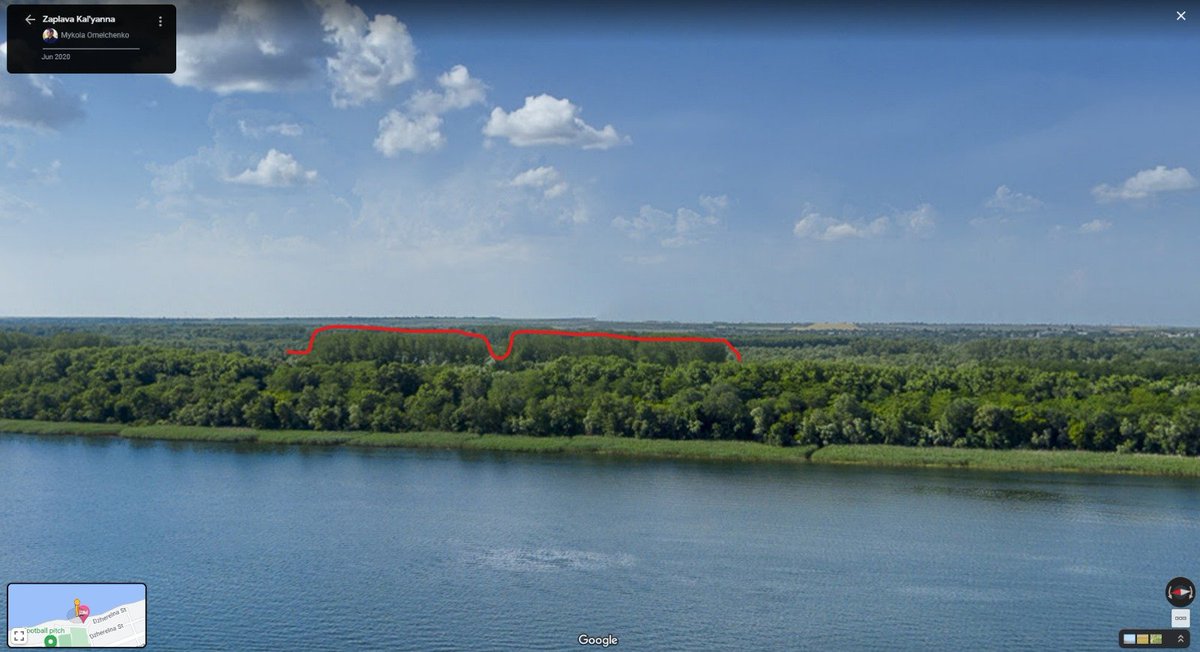 This viral clip of a house floating down the Dnipro River as a result of the damage to the dam in Nova Kakhovka appears to be this house (46.7505644,33.3080517) floating downstream along a matching treeline, verified by my BBC Verify colleague @adkrobinson, who you should follow.