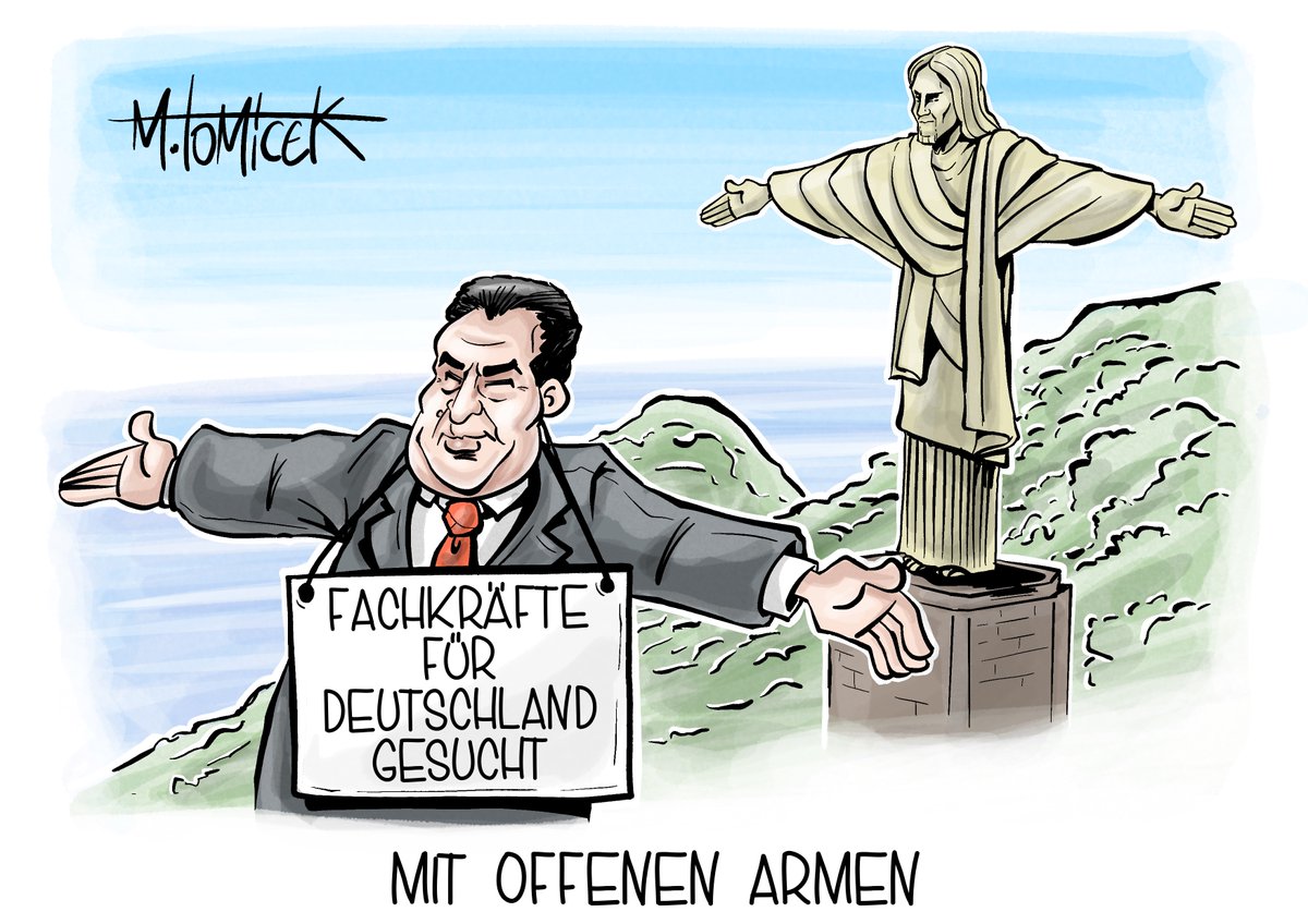 TomicekM's tweet image. #Deutschland braucht mehr #Pflegerinnen und #Pfleger. #Baerbock und #Heil werben um mehr #Fachkräfte aus #Brasilien.

#Fachkräftemangel #Fachkraft #Karikatur