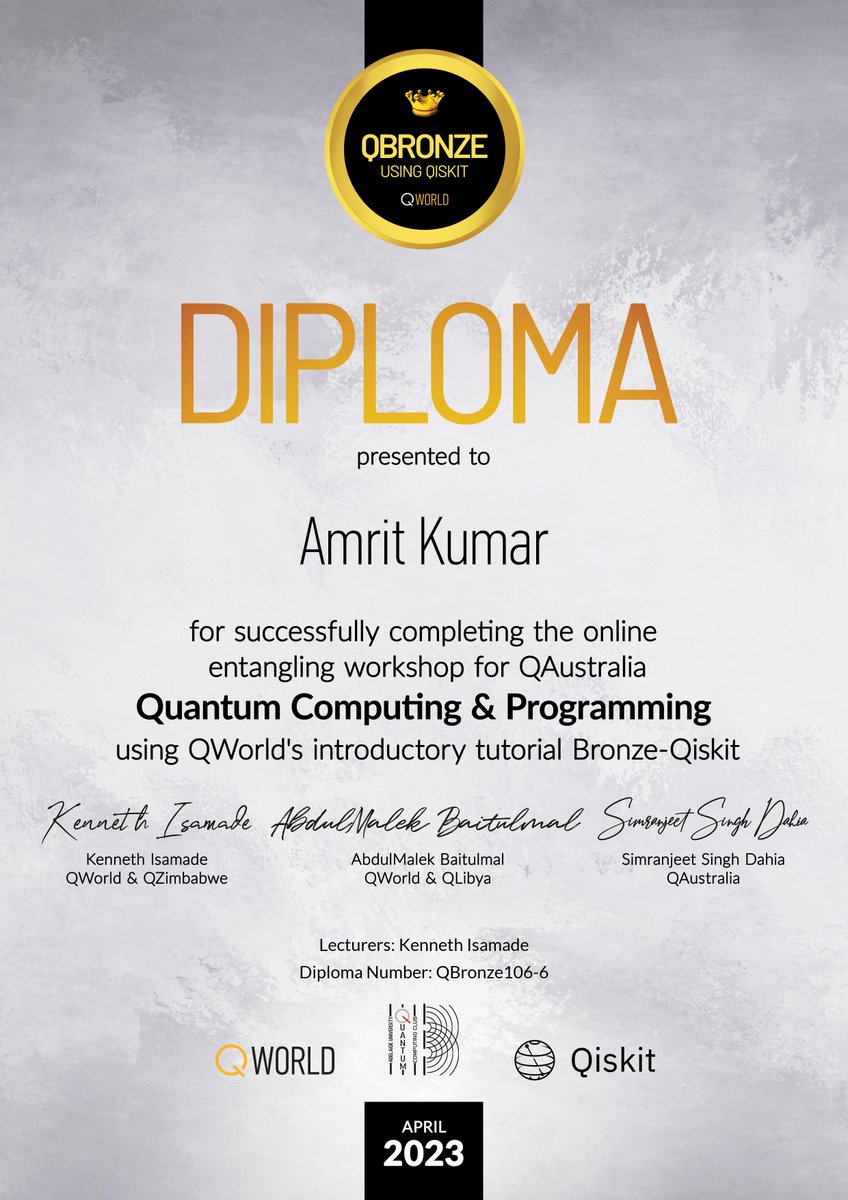 I got my diploma of QC &Programming from QWorld @QWorld19  #Qworld #Qaustralia #qbronze106 #qbronze
