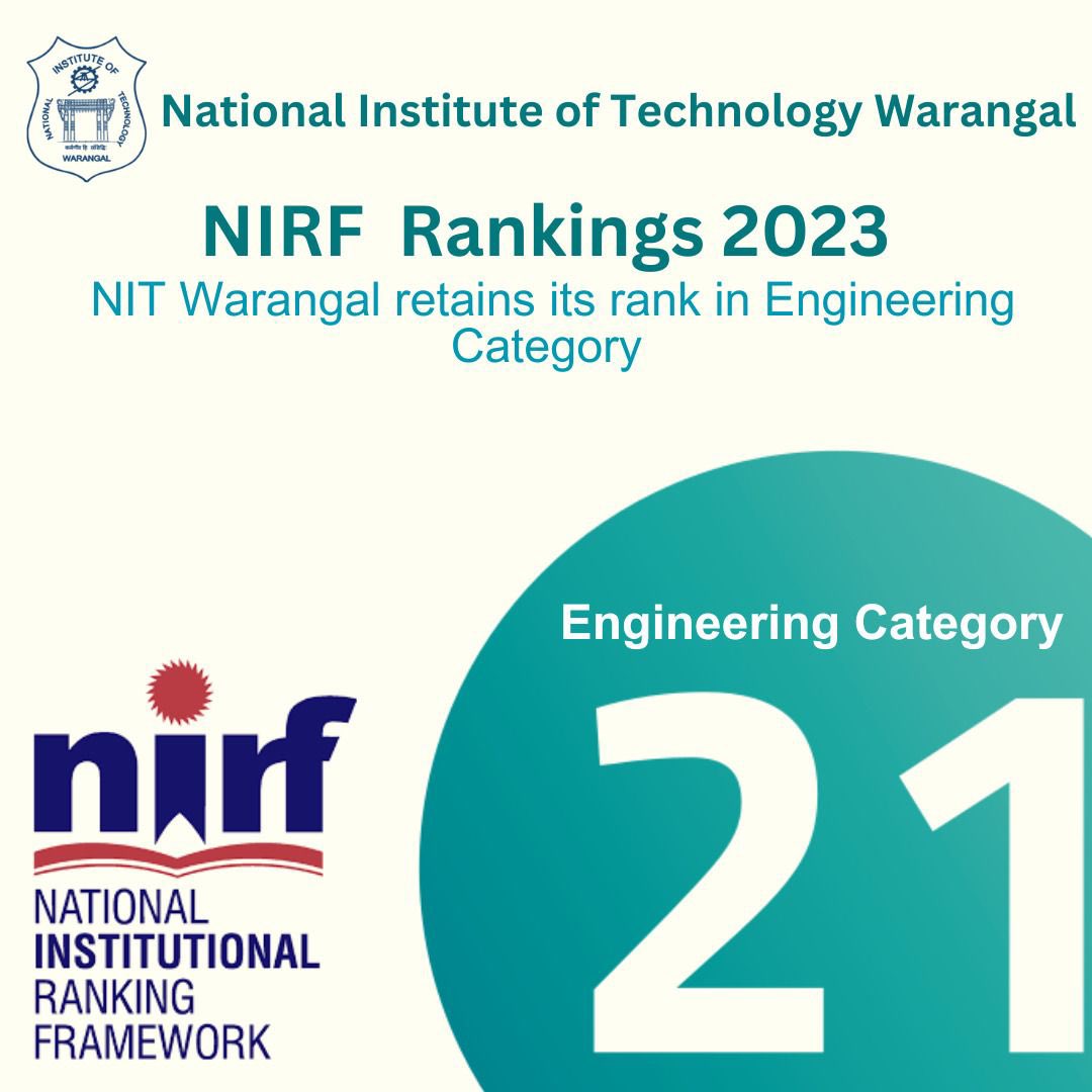 #NIRF2023 announced. NIT Warangal retains its rank in Engineering category.  #nitw #nitwarangal #nirf #NIRFRankings2023 @RanjanRajkuma11 @EduMinOfIndia
