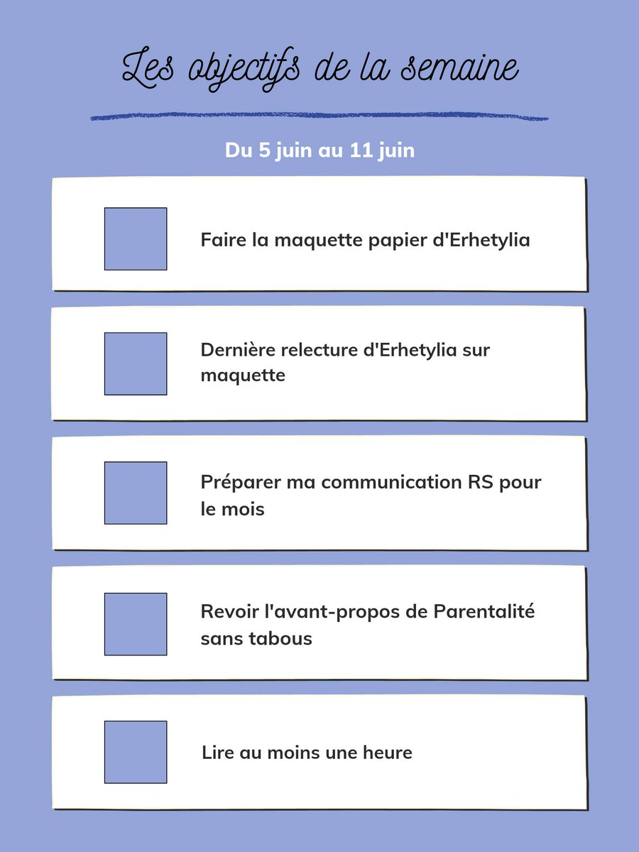 Bonjour à tous ! Après une absence prolongée des réseaux sociaux niveau comm (je vous en parlerai un peu plus demain), c'est le retour des objectifs de la semaine !