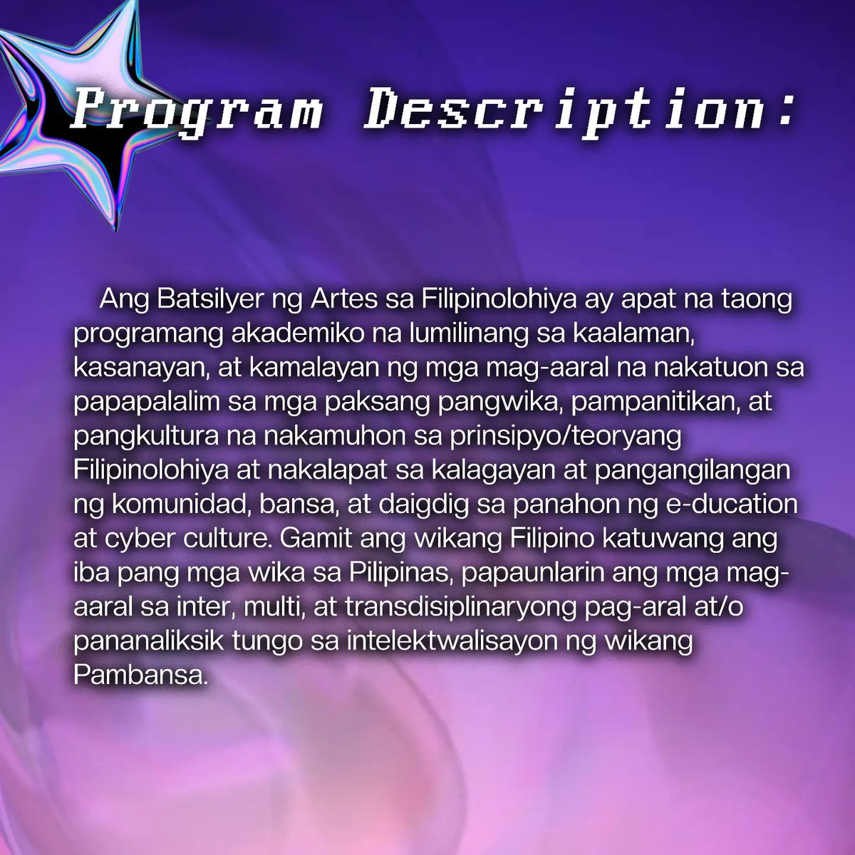 thepupcalsc's tweet photo. #ChooseABF | Attention aspiring ABF students!

Are you planning to choose ABF as your undergraduate program at this college? What are you waiting for? Here is everything you need to know about Batsilyer ng Artes sa Filipinolohiya!

#ChooseCAL #ArtistaNgBayan #ABFAkoTagumpayAko https://t.co/8avLe2dvgP
