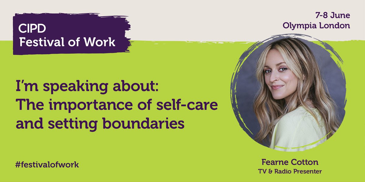 #FestivalOfWork update: We're delighted to announce that <a href="/Fearnecotton/">fearne cotton</a> will take to the stage, Wed 07 June @olympia_london to discuss the vital topic of self-care &amp; setting boundaries in your working life. 

Prioritise #wellbeing; don't miss this session! festivalofwork.com