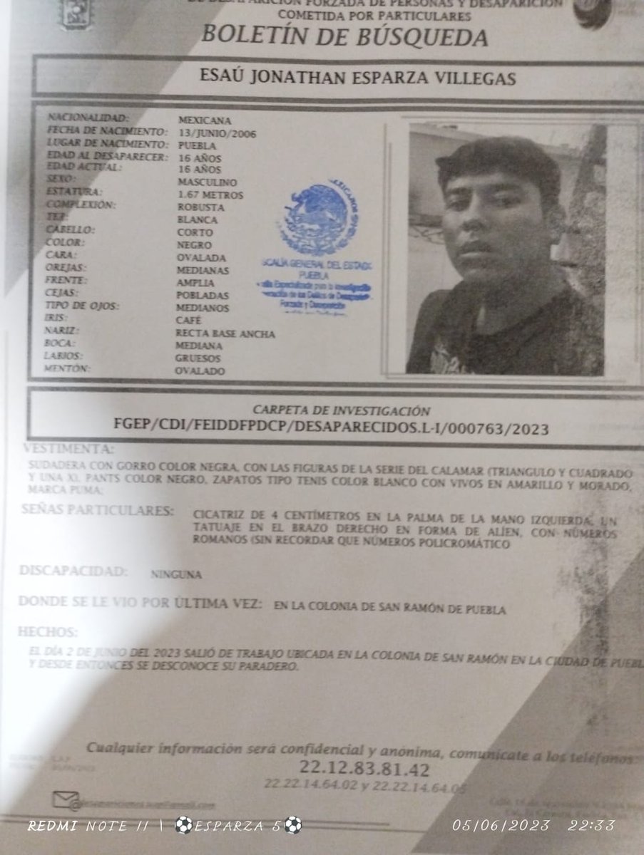 laredcincoradio's tweet photo. #ServicioSocial 🔎 || Urge localizar a Esaú Jonathan Esparza Villegas de 16 años de edad reportado como extraviado desde el 2 de junio en San Ramón. Informes al 2212838142 #LaRedCincoRadio RT #Puebla https://t.co/0Zr7Js4pKC