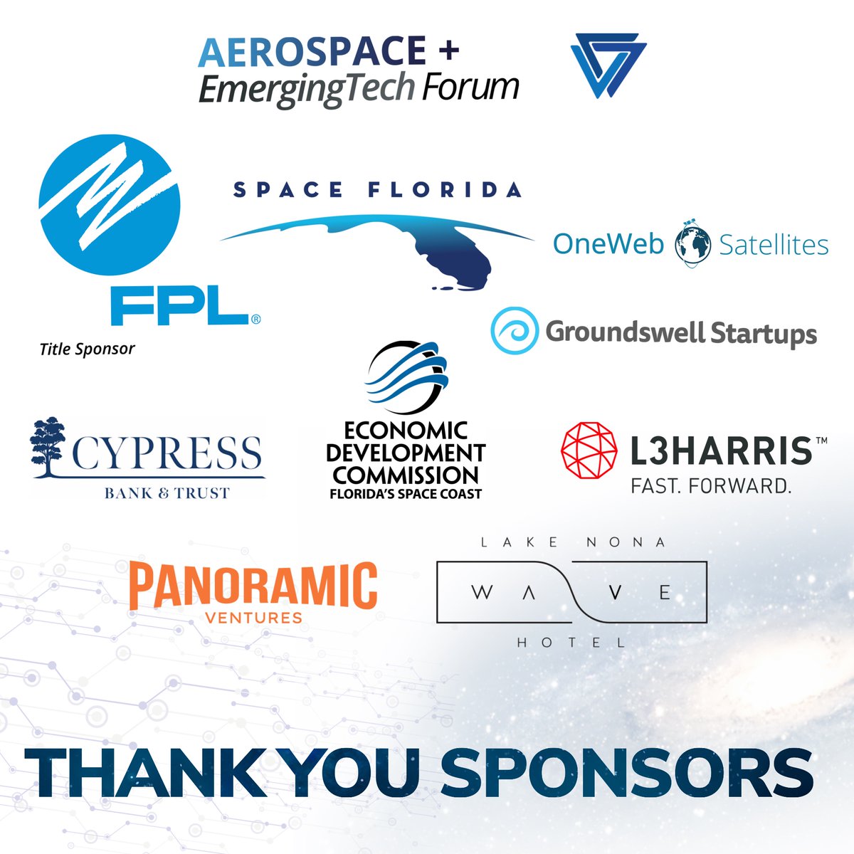 Florida Venture Forum (@flventure) on Twitter photo Thank you to co-host <a href="/SpaceFlorida/">Space Florida</a> & title sponsor <a href="/insideFPL/">Florida Power & Light</a> along with all other sponsors of the 2023 Aerospace + EmergingTech Forum! <a href="/swellstartups/">Groundswell</a> @OneWebSatellit1 <a href="/L3HarrisTech/">L3Harris</a> <a href="/panoramicvc/">Now BIP Ventures - @bipventures</a> Thank you to co-host <a href="/SpaceFlorida/">Space Florida</a> & title sponsor <a href="/insideFPL/">Florida Power & Light</a> along with all other sponsors of the 2023 Aerospace + EmergingTech Forum! <a href="/swellstartups/">Groundswell</a> @OneWebSatellit1 <a href="/L3HarrisTech/">L3Harris</a> <a href="/panoramicvc/">Now BIP Ventures - @bipventures</a>