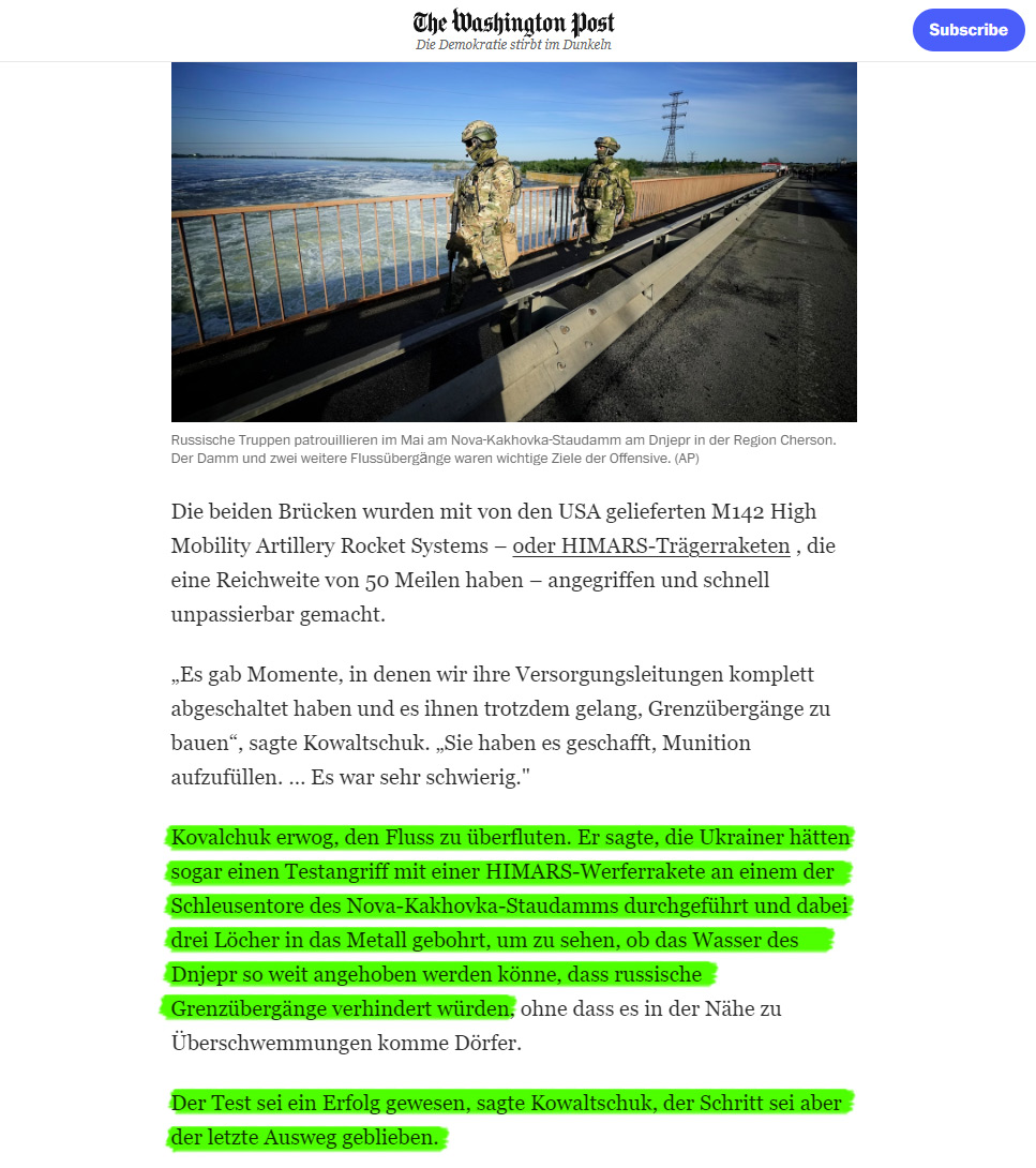 Ende Dezember gab der🇺🇦Generalmajor Kovalchuk ein Interview, darin erzählte er vom🇺🇦Plan/Vorbereitungen zur Zerstörung des Kachowka-Staudamms, dazu wurden erfolgreich HIMARS-Testangriffe durchgeführt, der Schritt galt als letzter Ausweg. War es nun soweit?
washingtonpost.com/world/2022/12/…