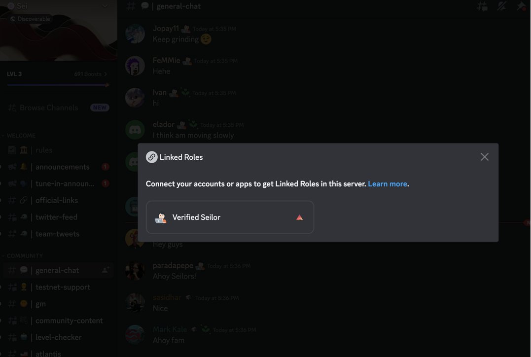 GACryptoO's tweet image. 📢 Claim "Verified Seilor" Role On #SEI Discord & get verified this role via #HumaNode Face verification
🔹Join DC: discord.gg/sei
🔹Click on "Linked Roles"
🔹Follow the steps ✅
❤Like & Retweet🚛LFG🚀