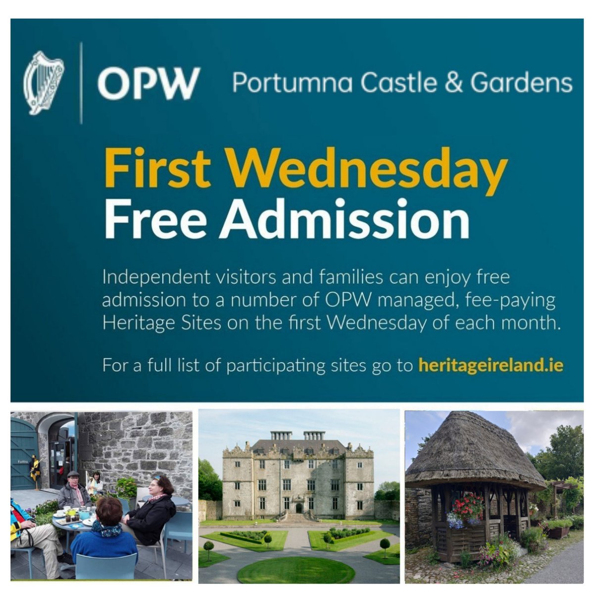 FREE admission this Wednesday 7th June to Portumna Castle &amp; Gardens

<a href="/opwireland/">Office of Public Works</a> 
<a href="/HeritageIreOPW/">Heritage Ireland</a> 
<a href="/discoverlderg/">Discover Lough Derg</a> 
<a href="/HeartlandsIRL/">Ireland's Hidden Heartlands</a>