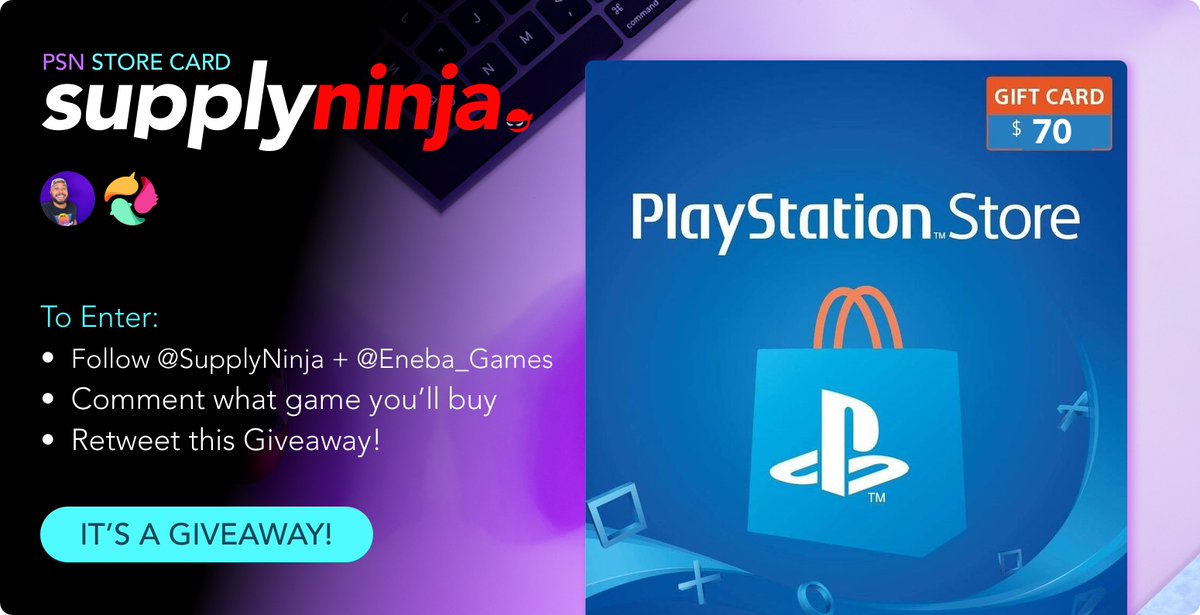 SupplyNinja's tweet photo. 🚨 Giveaway Time! 🥳 I've got a $70 Playstation Store Gift Card ready to be spent!

Who wants it??!!

To enter, you must:
1. Be following @SupplyNinja &amp; @eneba_games
2. Retweet this Giveaway
3. Comment below what game you will buy if you win!

🥳 Winner picked Friday 3PM ET! 🥳 https://t.co/MSj9eXLC3v