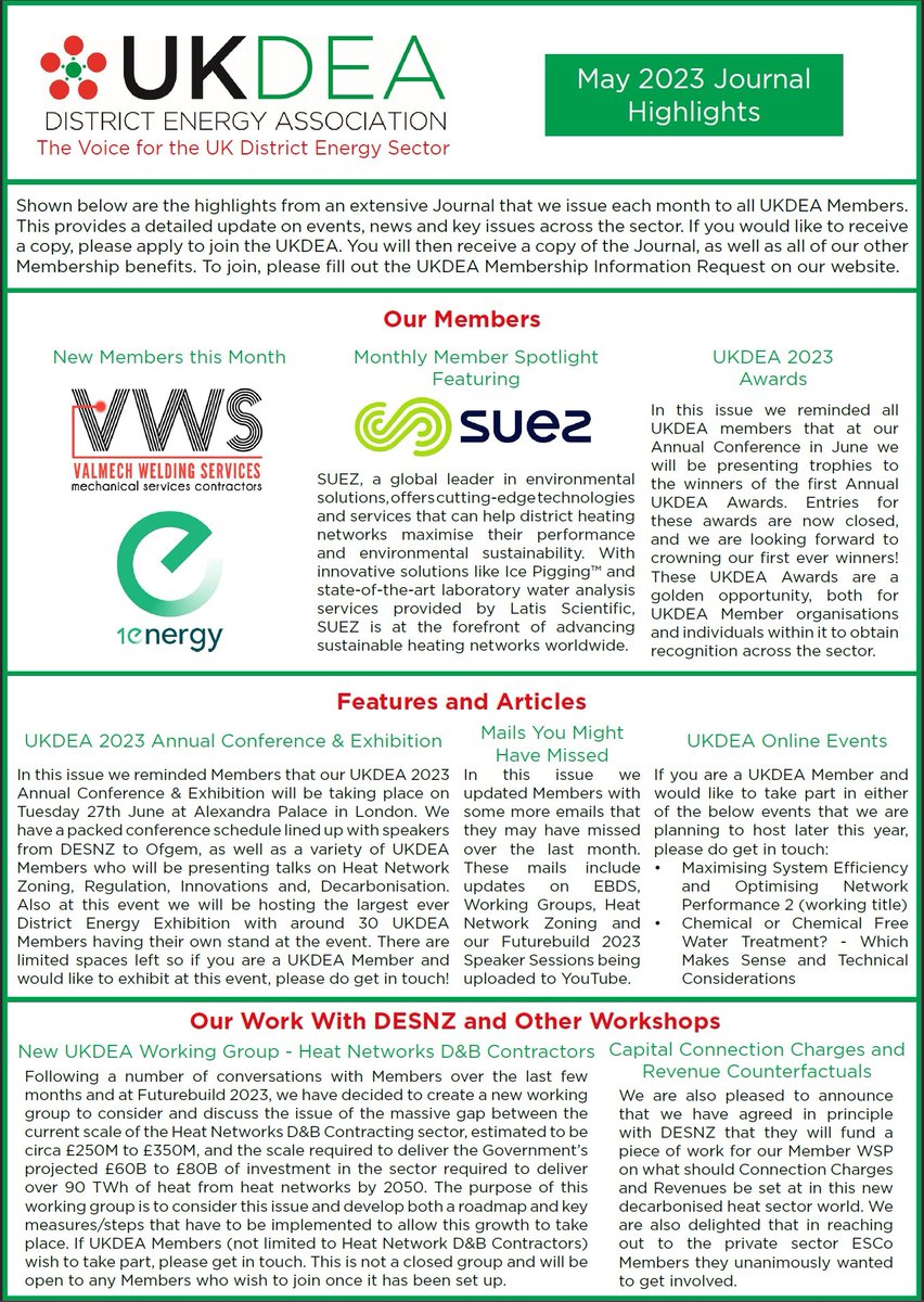Each month we send out the UKDEA District Energy Journal to all of our Members. Below you can take a look at some of the highlights from our most recent issue. If you would like to receive a copy of the Journal every month, please apply to join the UKDEA on our website. #ukdea