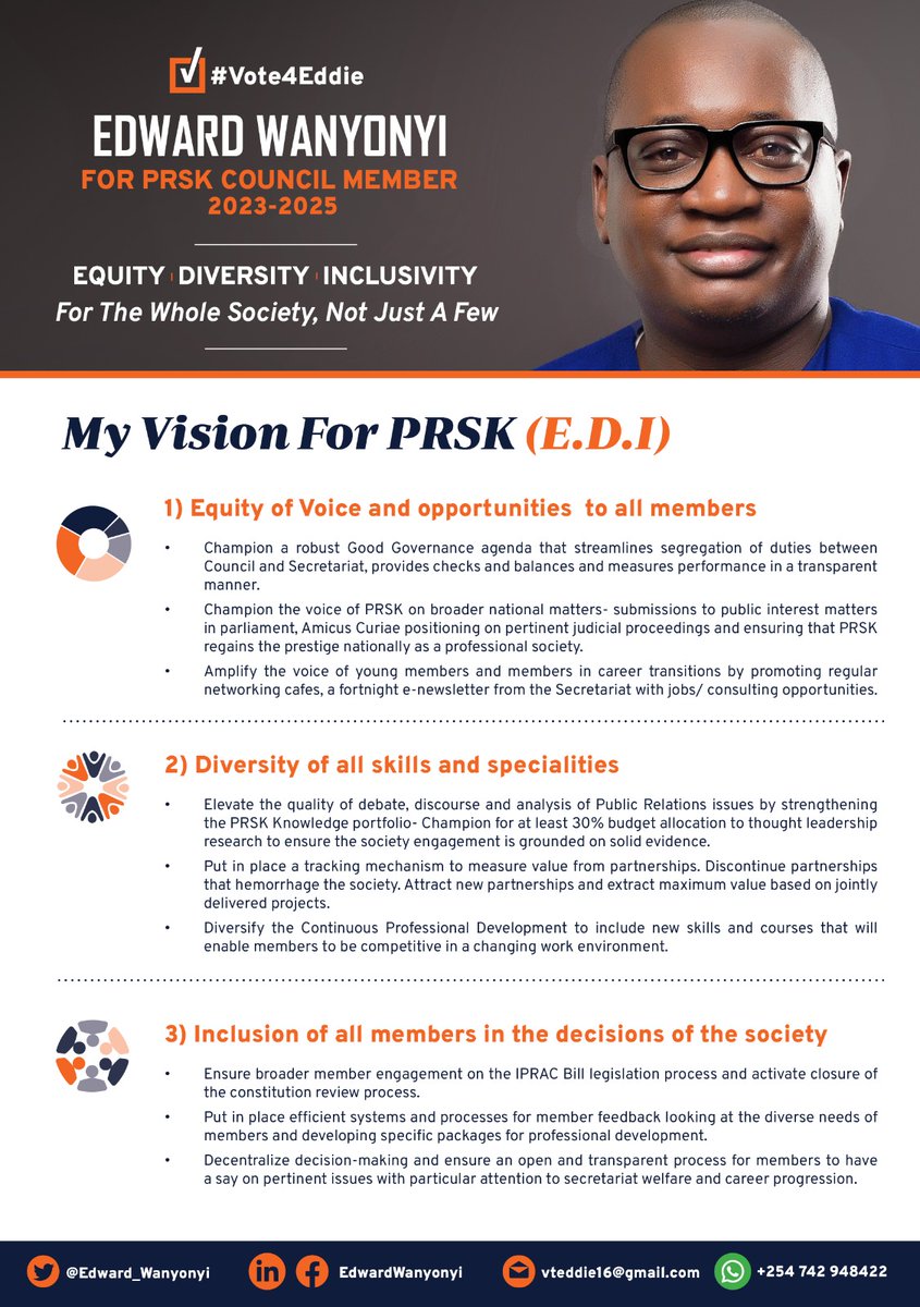 I am running for <a href="/prskkenya/">PRSK</a> Council Member position to enhance membership value. Here is my manifesto on how I intend to deliver For the Whole Society...If you are a member/know a member, Join Team #Vote4Eddie on 16th June 2023