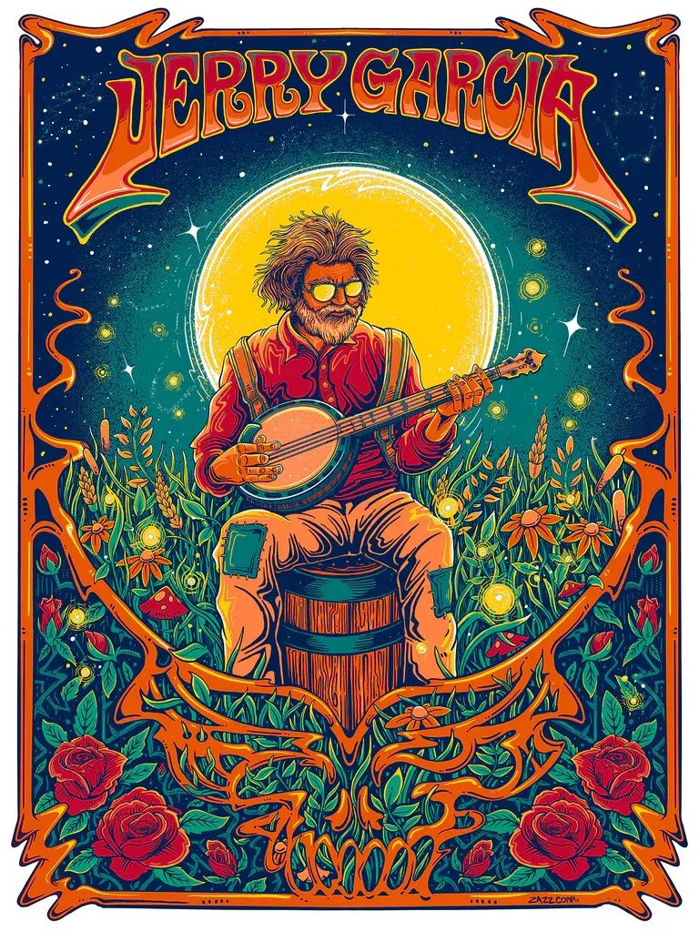 Jerry Garcia by @Zazzcorp. Drops this afternoon via @BottleneckNYC. The artwork will be available in 4 different editions, including 3 foil versions. 

posterpirate.co/music/jerry-ga…

#jerrygarcia #GratefulDead #posterdrop #LimitedEdition #gigart
