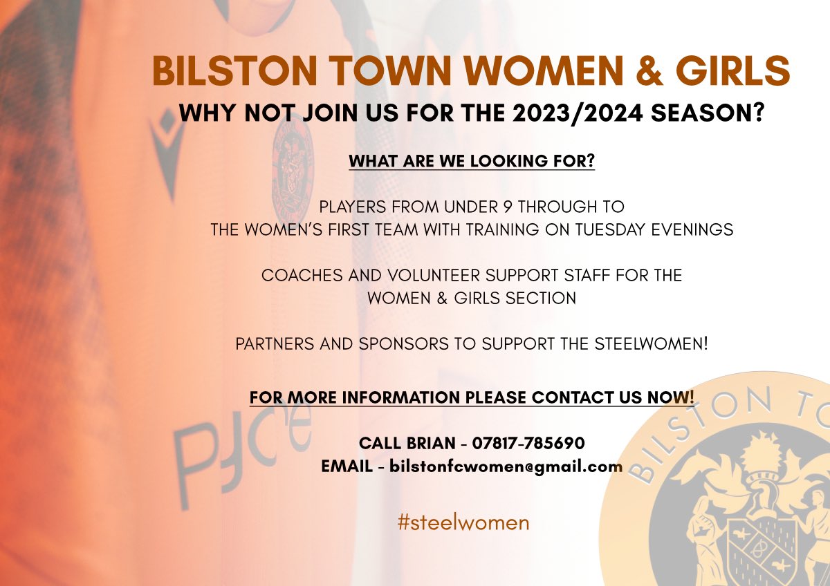 JOIN THE STEELWOMEN!

The 2023/24 season will see our newly formed women's team take to the field and we are on the hunt for people to be part of history!

We would be delighted to hear from players, coaches and willing volunteers wishing to get involved.