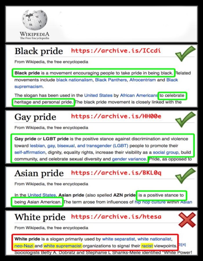 Pride is encouraged,  unless you're white