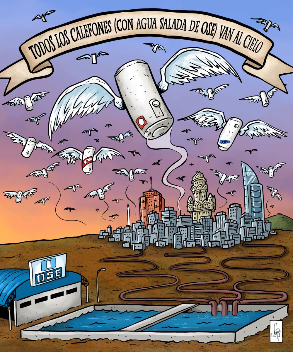 peruzzo_nico's tweet photo. Me he unido al club de personas cuyo calefón murió por el agua salada de @OSE_Uruguay , así que le hice este dibujo en homenaje. https://t.co/unQwg9VnlM