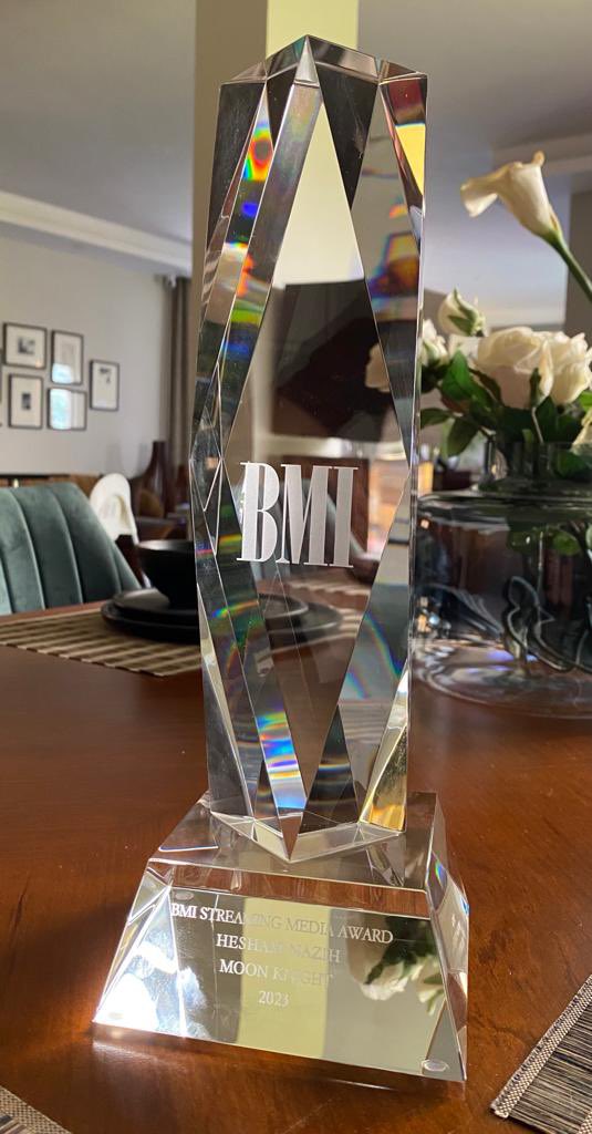This beauty flew all the way from LA to Cairo! Thank you so much <a href="/bmi/">Broadcast Music Inc.</a> ! Honored to have my work celebrated alongside extraordinary composers. And really happy to be part of the #BMI family. 

#MoonKnight #BMIFilmTVAwards