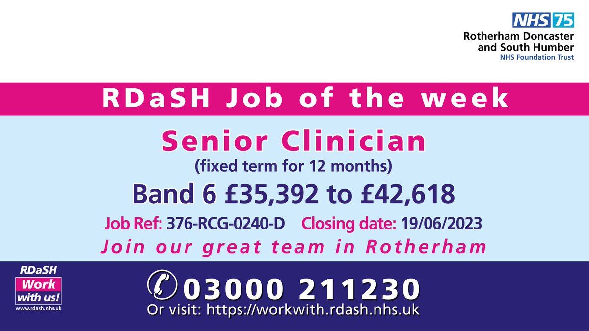 rdash_nhs's tweet photo. We're looking for a Senior Clinician to join our Memory Service in #RotherhamIsWonderful
Come join our fab team, all the info is here 👉https://t.co/89cfqCK8wJ
#NHSJobs #WeAreTheNHS #JobsToday https://t.co/lexGaKfYL4