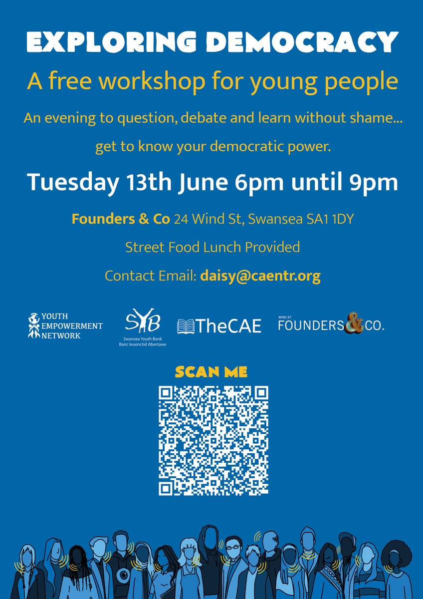 Aged 16-30? In Swansea on June 13 in the evening? Get yourself down to this FREE interactive event & meet 2 @thedemocracybox young co-creators who will take you through the story of our UK democracy, share loads of digital content & get you being creative. AND THERE'S FREE FOOD!!