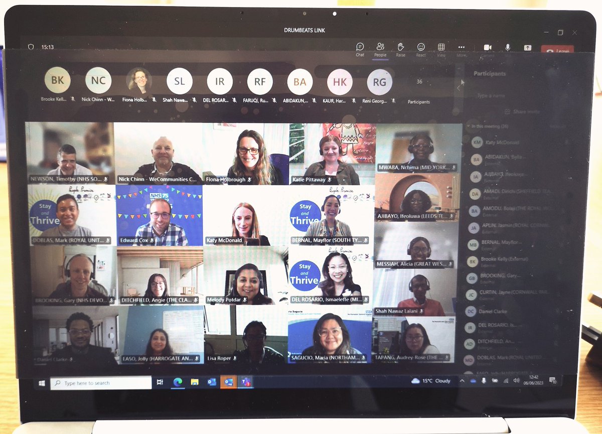 Every 2 weeks the #StayAndThrive community of action come together at their Drumbeat Call 🥁 to share good practices about improving the experience of internationally educated staff. Today's meeting was dedicated to this week's twitter takeover 🎉