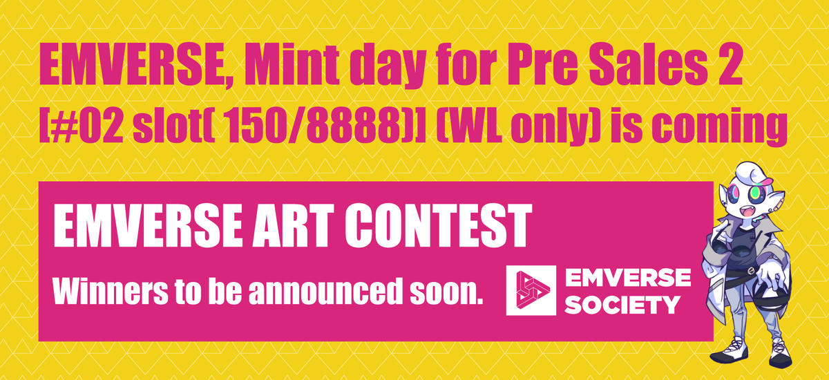 EmverseNFT's tweet photo. We are announcing the detail of Presale #02👾

This presale is the chance to get EMVERSE NFT at the lowest price.💰
And our project is growing daily; we still look for a member who can join EMVERSE.🚀

To get WL spots↓
https://t.co/UIIj4R1Dy4
#NFTGiveaway #NFTCommunity https://t.co/a77uW5d7Ik