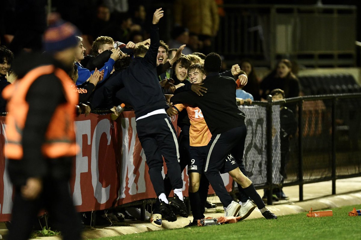 This is what it means! <a href="/GVSuns/">G.V. Suns F.C.</a> young gun Brandon Giaccherini swamped by his mates after the final whistle. #MagicOfTheCup #MMGSport <a href="/SheppNewsSport/">Shepp News Sport</a>