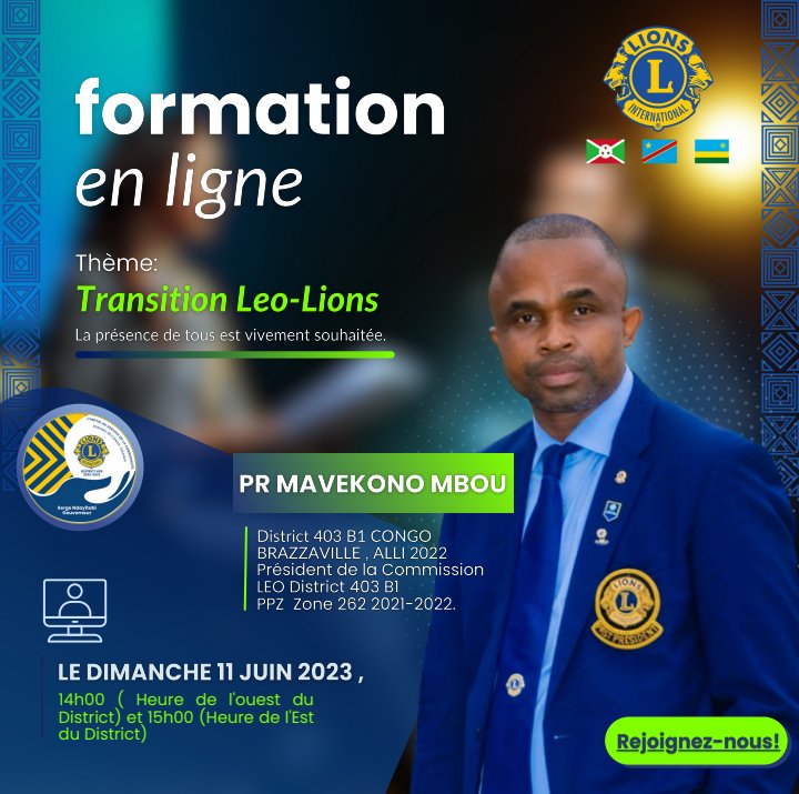 Formation au District 409.
Avec thème : Transition Leo-Lions.
<a href="/LionsD409/">LIONS D409</a> <a href="/lionsclubs/">Lions International</a> <a href="/LueursEspoir243/">LC Lueurs D’espoir KINSHASA</a> <a href="/AlainBashizi/">Alain Bashizi</a>
