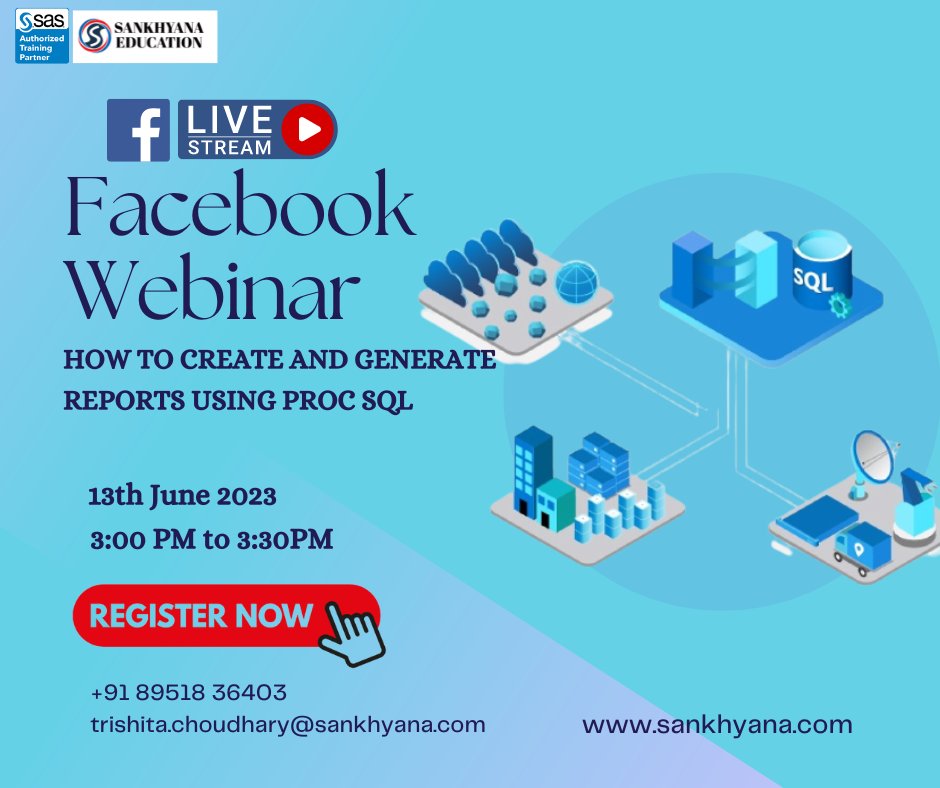 sankhayana's tweet image. Register your interest here: lnkd.in/dJqj2f4h
Reach us: +91 89518 36403, trishita.choudhary@sankhyana.com ,
sankhyana.com
#SankhyanaEducation #sasprogramming #PROCSQL #DataReporting #SQLReports #SASAnalytics #DataAnalysis #DataVisualization #ReportingTools