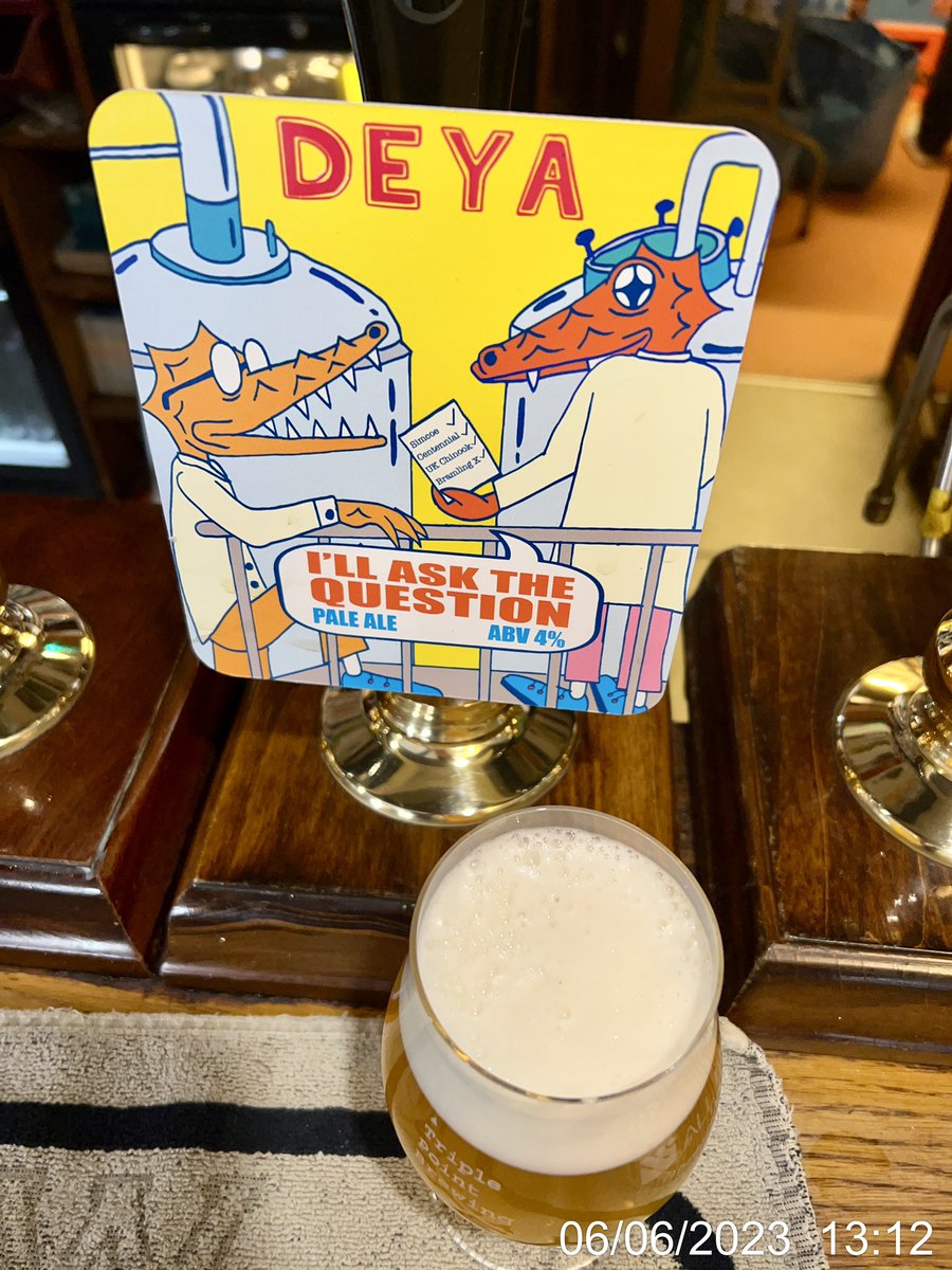 rwnash's tweet photo. I’ll Ask The Question - Deya - 4.0% ABV. B+ and a bit and a bit, gentle malt, fruity and slightly tropical. Nice Summer Beer #ale #beer #bier 

3.4/5. I think it’s the first time that I have had Deya on Cask and this veers more towards traditional than craft #mb07 https://t.co/pnsOHMo0Ll