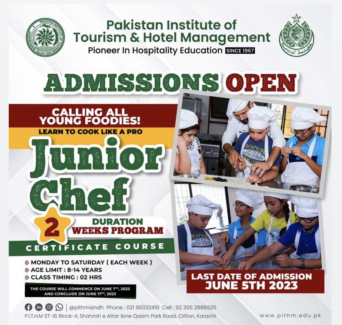 📢🍽️ Admission Open! Calling all young foodies to learn to cook like a pro! 🎉 Join @OfficialPithm Junior Chef 2-week program and earn a certificate. 🏅Don’t miss this opportunity to enhance your culinary skills! Register now! #JuniorChef #CookingClass #CertificateCourse