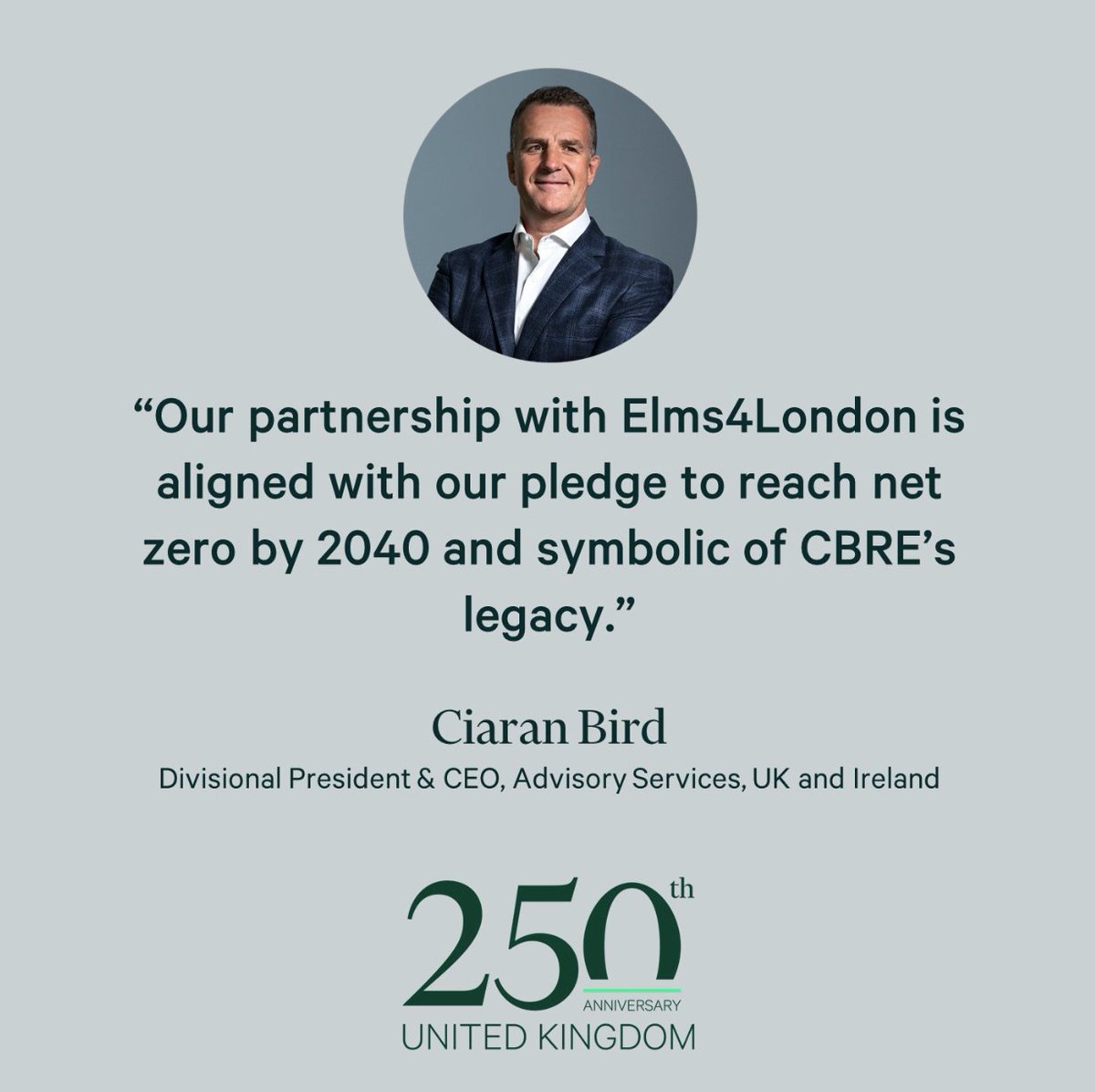 CBRE_RESI_UK's tweet photo. As part of #CBREUK’s 250th Anniversary celebrations, we have partnered with Elms4London to plant 250 trees across Greater London over the next 5 years.
@Elms4London is part of @MPGALondon, which has been vital in preserving and improving green open spaces across the capital. https://t.co/knJked6bDD