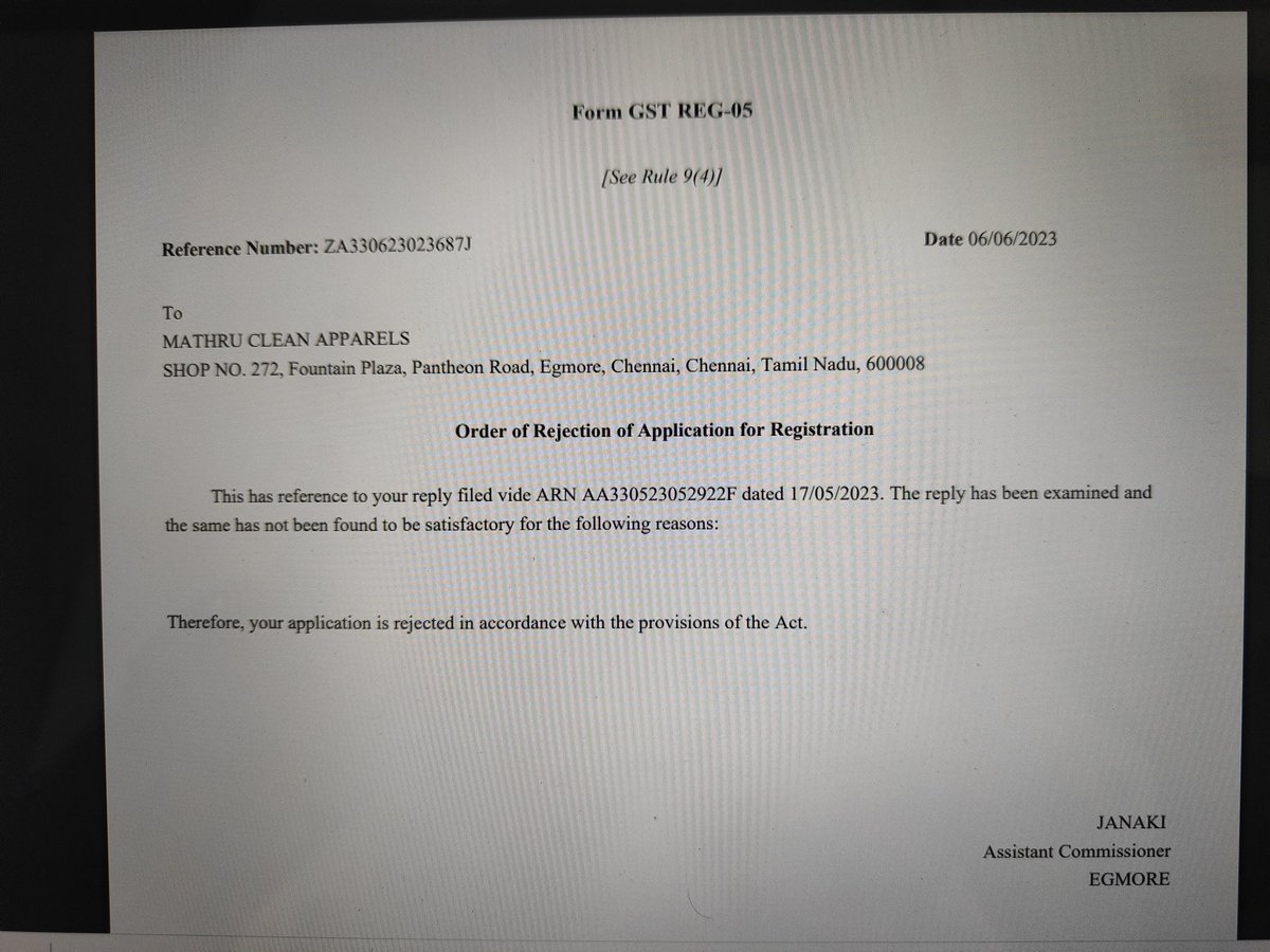 GST new registration being rejected with a BLANK REASON !!! does the Assess shouldn't carry on doing hassle-free Business ?????@Infosys_GSTN @cbic_india pls revert!!!