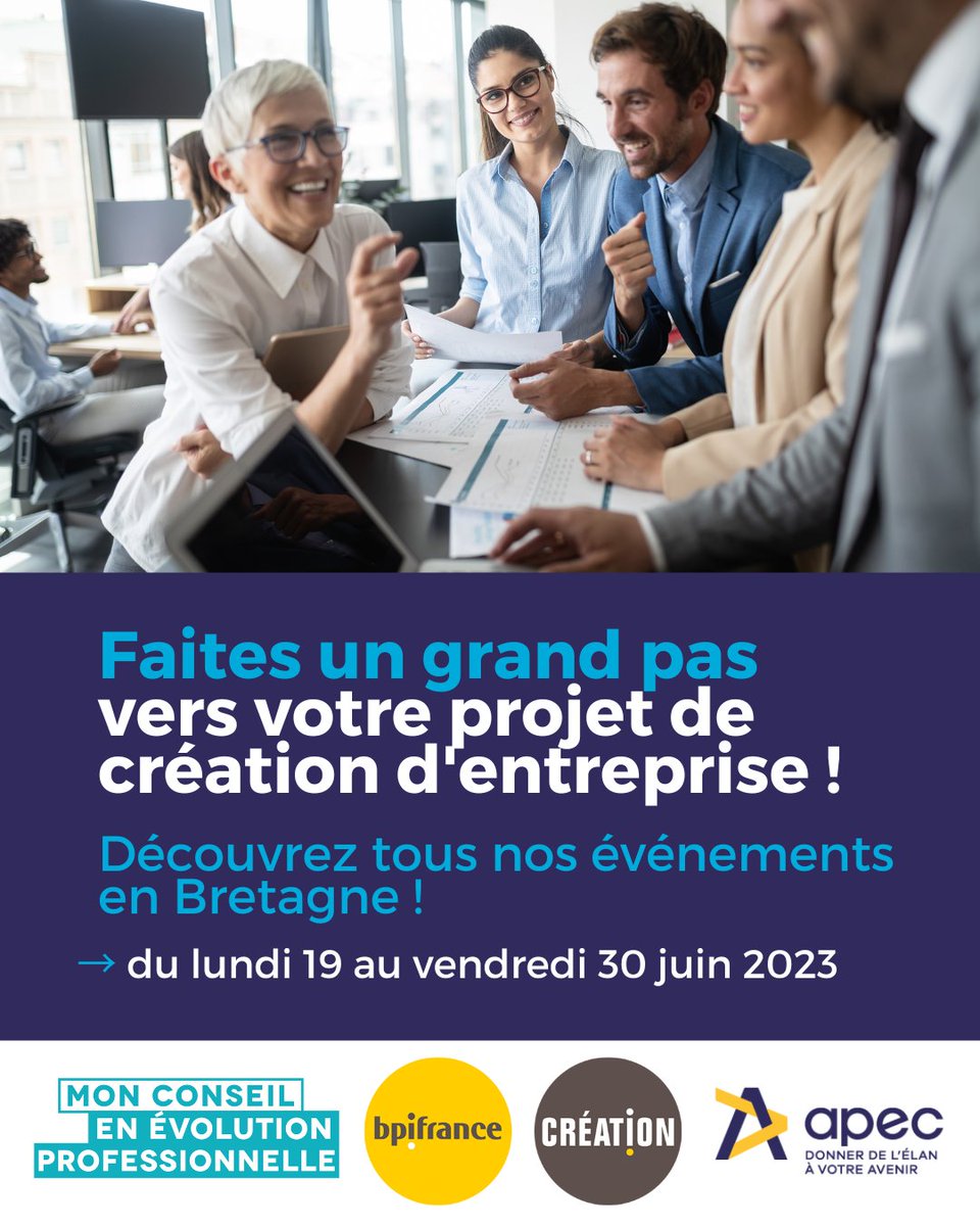 ApecBretagne's tweet photo. [#Entreprendre dans ma région] Vous réfléchissez à créer votre activité professionnelle ? Vous ne savez pas vraiment par où commencer ni à qui vous adresser ?
✅ Participez à l'un des 80 événements organisés par l'@Apecfr et @Bpifrance du 19 au 30/06 ! https://t.co/ouiowB3jrV