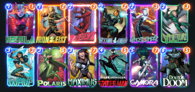 I climbed from Rank 88 -> Infinite in a couple of hours with this Ghost Spider build! 🕷️ 

I think it'll be a great shell for the new cards coming later this month as well.  

Turn 4 Ironfist + Vulture, turn 5 Ghost Spider + Wave, enjoy!🤩