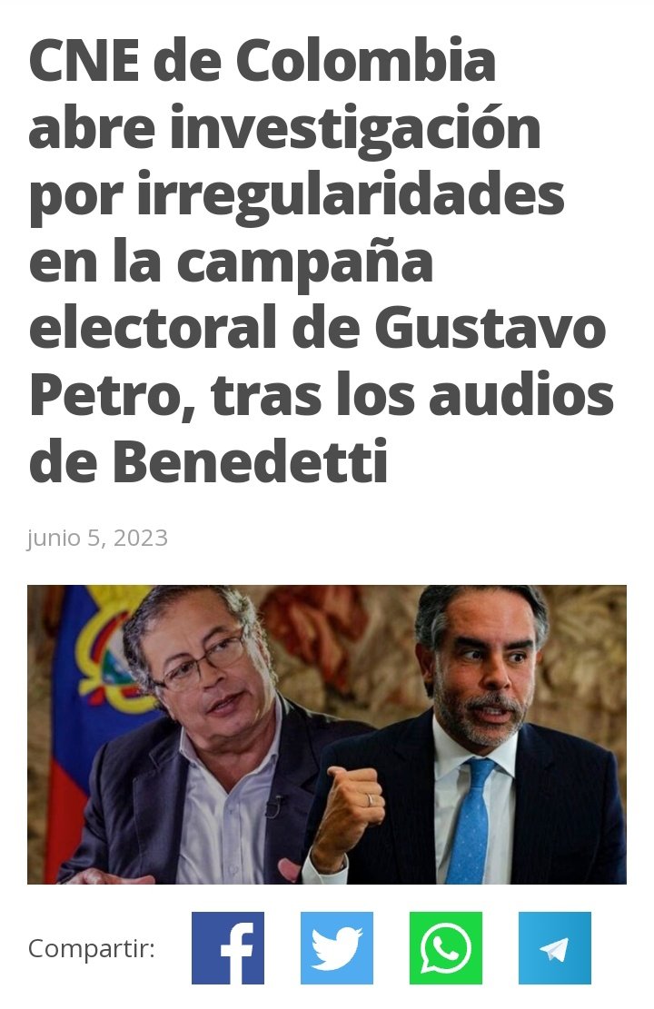 En Colombia, se abre una investigación contra la 'campaña electoral de Gustavo 'Petro, tras los audios de Benedetti'; pero ¿Alguien va a confirmar la información? nadie investiga cual es el origen de esos audios y si están alterados o no... certificado el golpe mediante Lawfare!