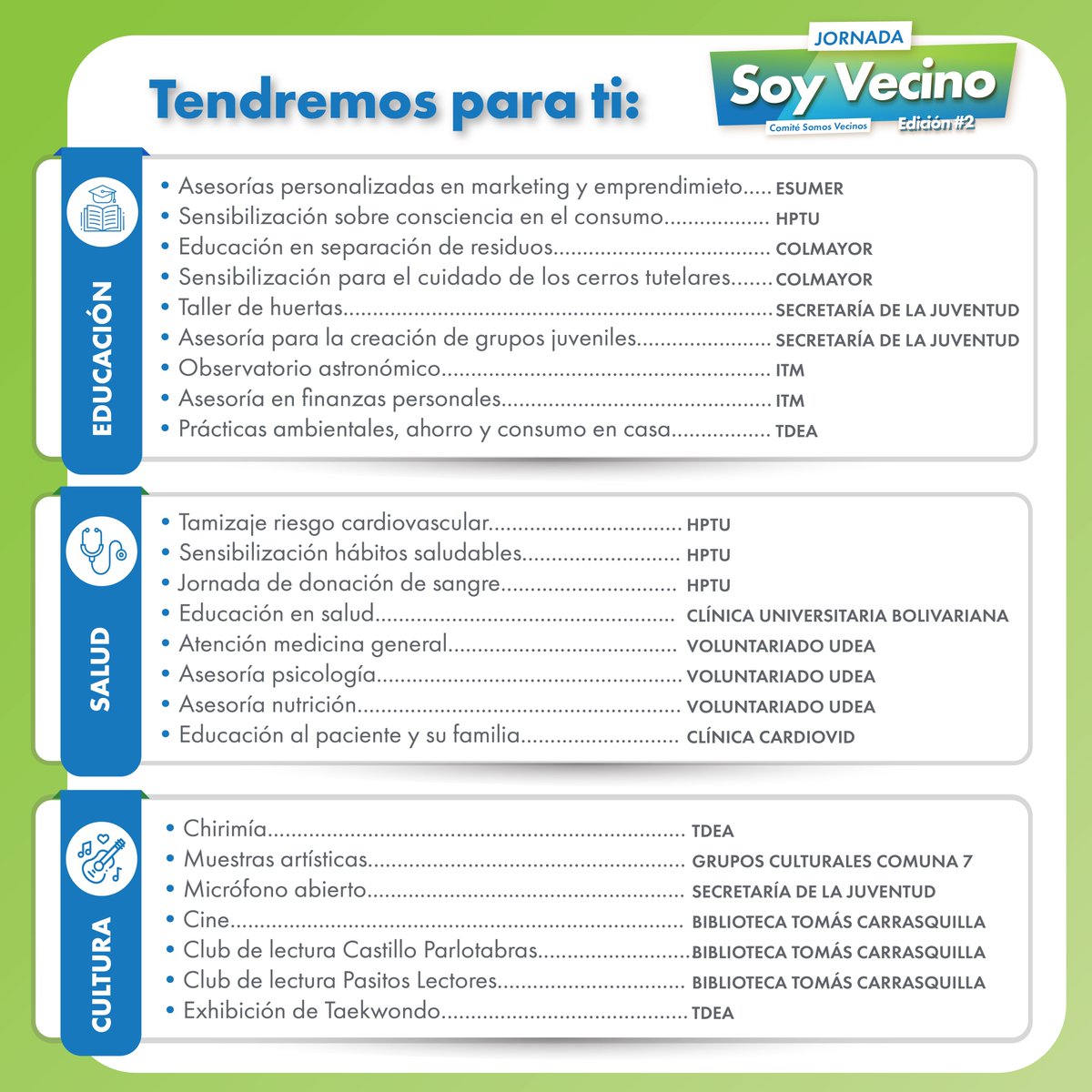 🩺En esta jornada ofreceremos con nuestra red de voluntarios, atención en temas de salud como medicina general, asesoría en psicología y nutrición, dirigida a la población de la comuna n.º 7 #Robledo. 💙Agéndate este sábado 10 de junio a las 9:00 a.m. #UdeAResponsabilidadSocial