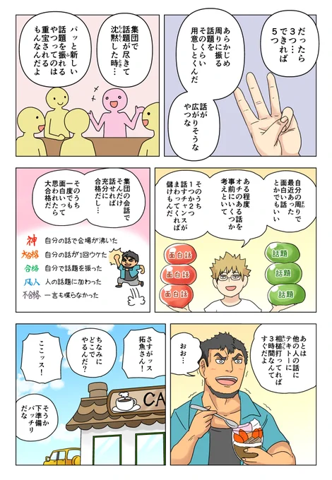 助けて下さいコミュ力が欲しいです
『誰にでも触れる話題』のアイデア下さい
このページの1～2コマ目で言ってるやつ

僕はよく「寿司ネタ何が好き?」を話題にします
ちなみに月見納豆とイクラが好きです 