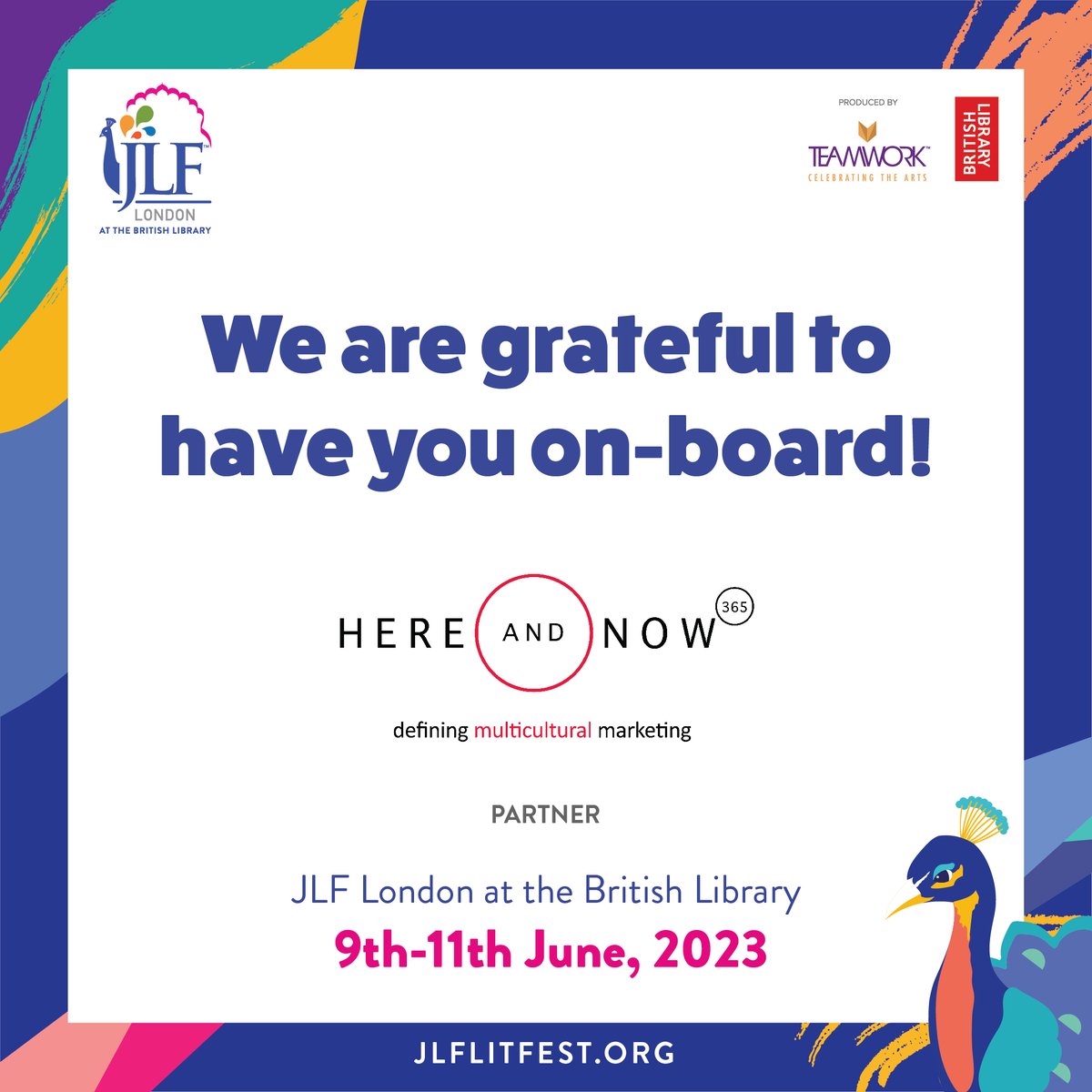 The 10th edition of JLF London at the British Library is set to be celebrated from 9th-11th June, 2023. We are grateful to have @hereandnow365 on-board as a partner! Book your tickets now! bl.uk/events/jlf-jai…