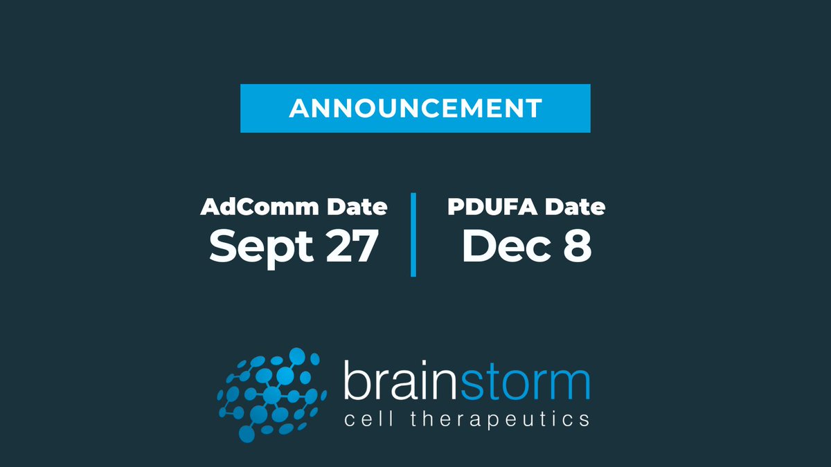 We are pleased to announce the #FDA #AdComm for #NurOwn will be held on Sept. 27.   Read more here: ir.brainstorm-cell.com/2023-06-06-Bra…