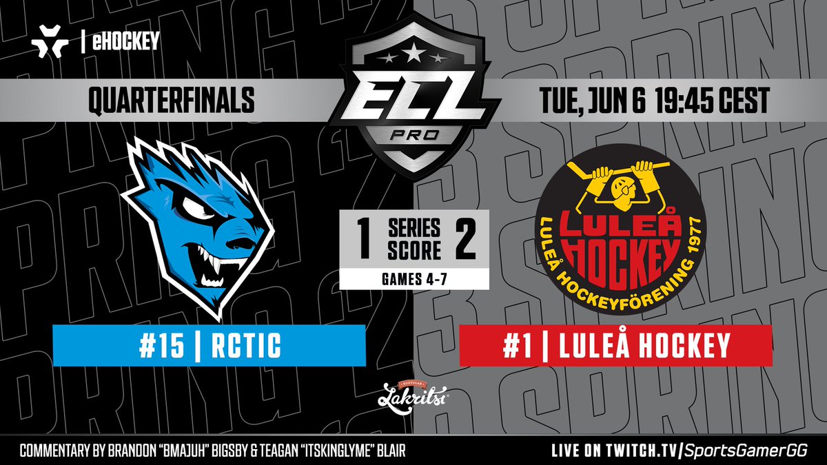 Pro Playoffs are up tonight in our #ECL23Spring broadcast - Who will advance? 🔥🎮🏒

🕗 19:45 CEST
📺 Twitch.tv/SportsGamerGG
🎙️ @bMaJuH & @ItsKingLyme

🥶 @rcticofficial vs @LHFeSport ⚫

#NHL23 #esports #eHockey #kouvolanlakritsi