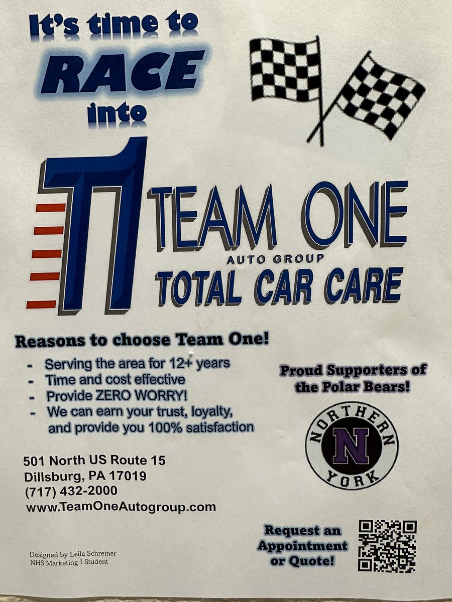 Mr_Nees's tweet photo. Congratulations, Leila Schreiner, for designing the winning print ad for Team One Auto Group. Shout out to Todd, Steve, and everyone at #TeamOneAutoGroup. It was great partnering with you on this Student Ad Agency Campaign! #WeAreNorthern  @DearOldNorthern https://t.co/KNthEVj1fD