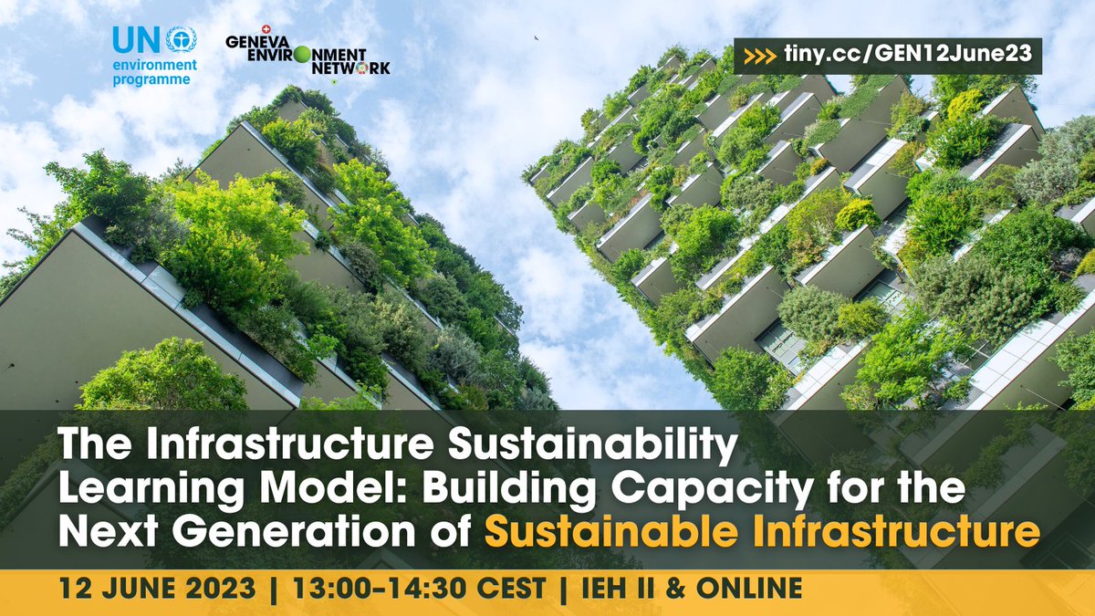 #SaveTheDate

Join this event with @UNEP, @NichInstitute, @giz_gmbh & @GENetwork, presenting the Infrastructure Sustainability LEarning (ISLE) model as a means of advancing the next generation of #SustainableInfrastructure.

📅 12 June 2023, 13:00 CEST
➡️ tiny.cc/GEN12June23