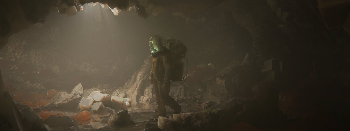 How it started vs how it ended. QRT with your own.

Just something from the other day while exploring alien environment design!  Sometimes my blockouts lack substance when I'm eager to get into it/ have a clear vision in mind. The awesome Astronaut is from <a href="/Mrdodobird/">Ian Hubert</a> Patreon!