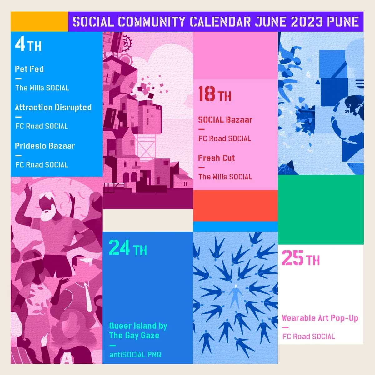 SocialOffline's tweet photo. Here’s what’s going down at your friendly neighbourhood SOCIAL this June 💥 Tag your crew and make a plan now... Book your spot from the link in the bio and stay tuned for more events 🙌
#Social #Events #Mumbai #Pune #Chandigarh #Bangalore #Delhi #eventsindia #Gigs #Live https://t.co/lsTEd4B8vS