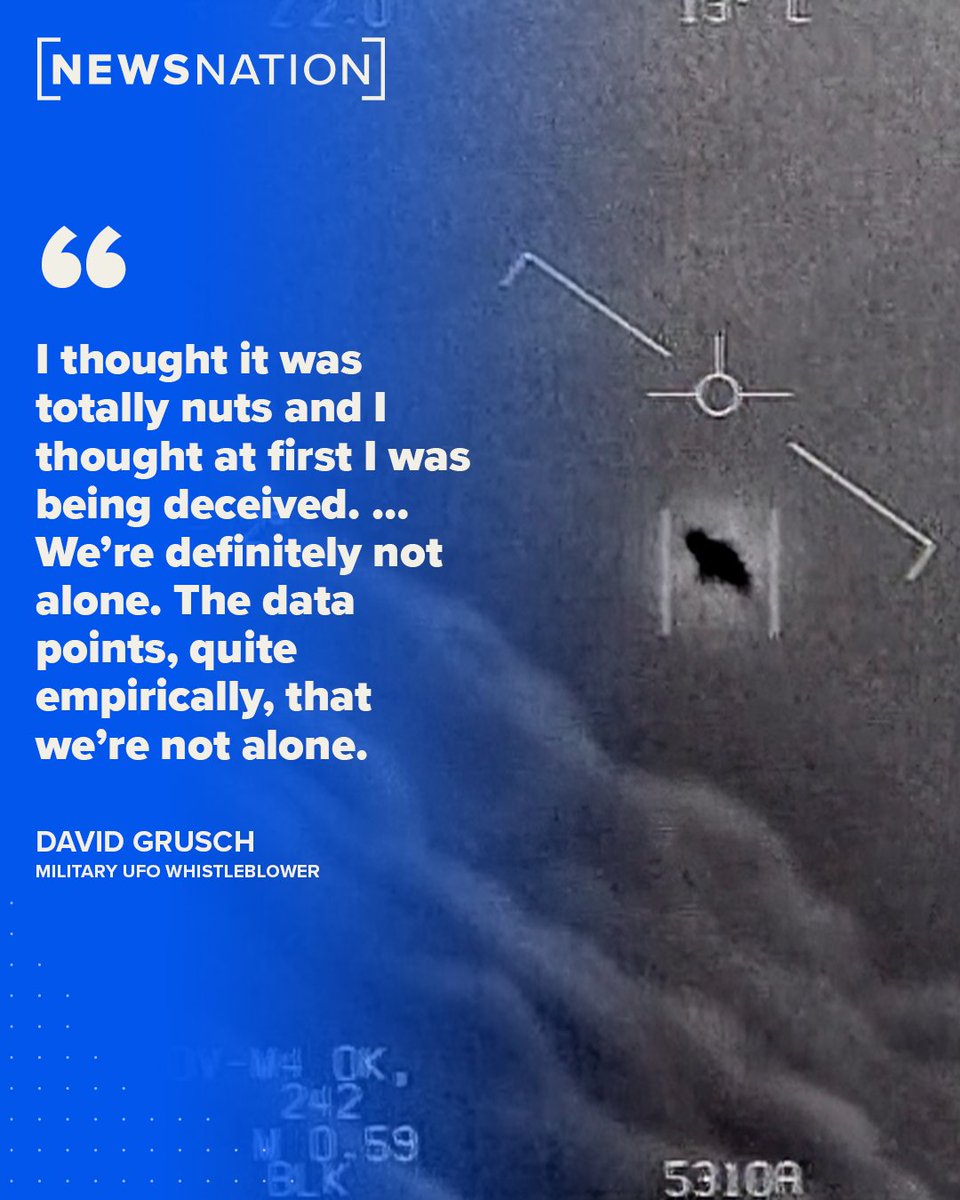 NewsNation's tweet image. In a NewsNation exclusive, Air Force veteran David Grusch claims the government has covered up a secret UFO crash retrieval program, alleging the U.S. has even retrieved bodies from other species.

MORE: trib.al/CCoFg8P