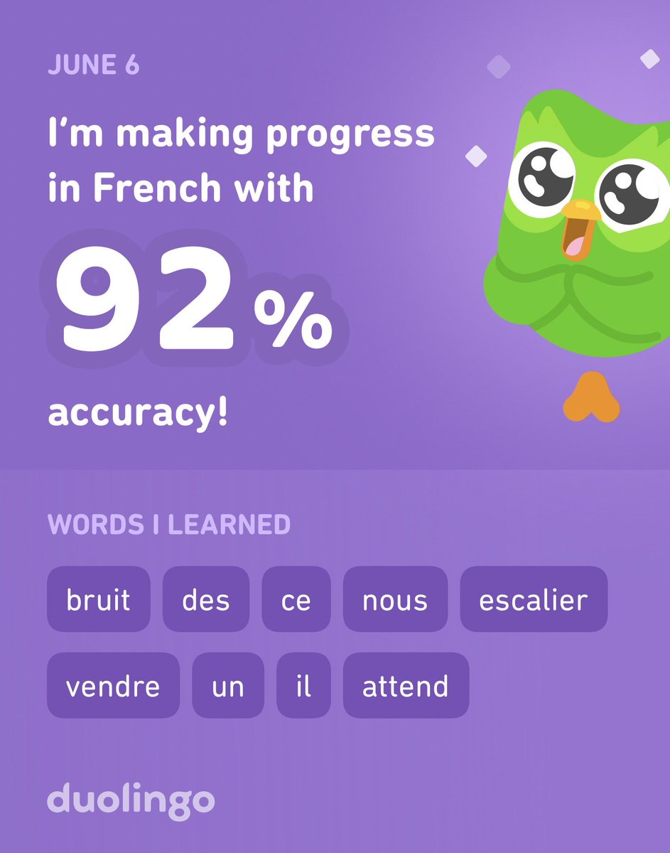 natalierfields's tweet image. I’m learning French on #Duolingo! It’s free, fun, and effective. #french #languageLearner