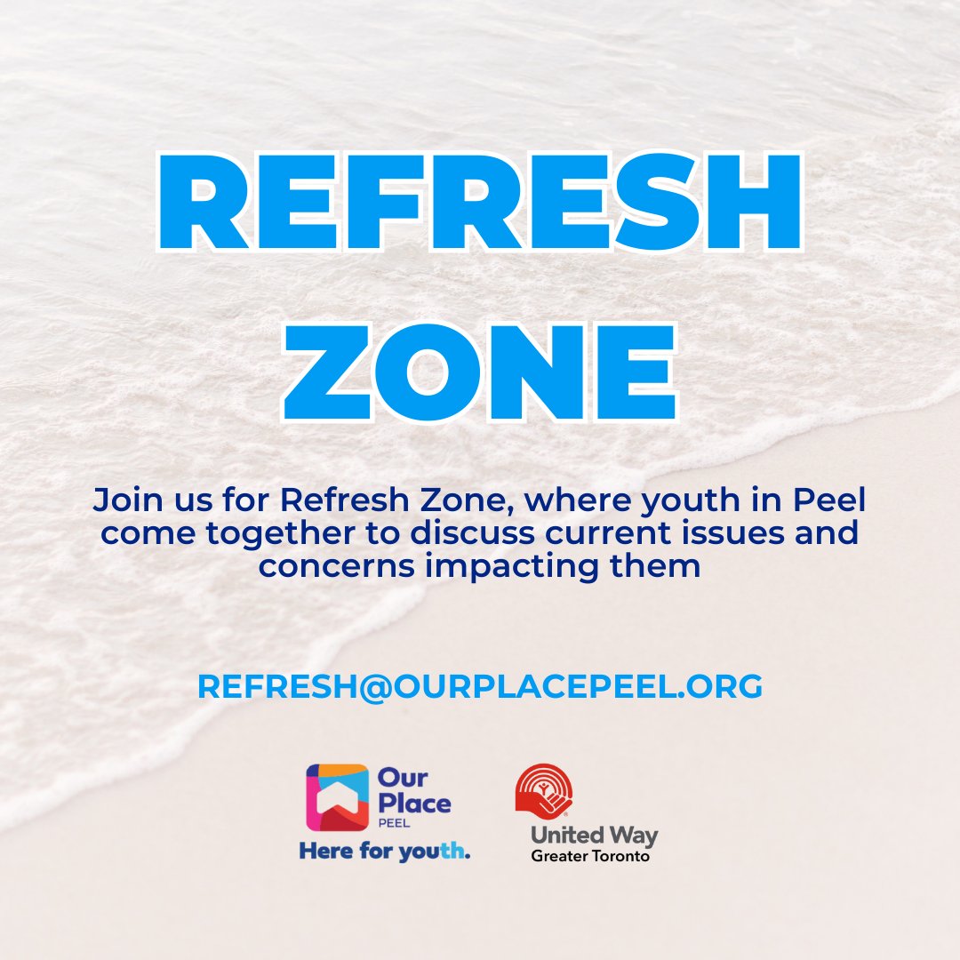 TIME TO REFRESH! Join us for Refresh Zone, where youth in Peel come together to discuss current issues & concerns impacting them. Please reach out if you would like to join our next group!
✉️: refresh@ourplacepeel.org
#refreshzone #refreshsupport #youthhomelessness #peersupport