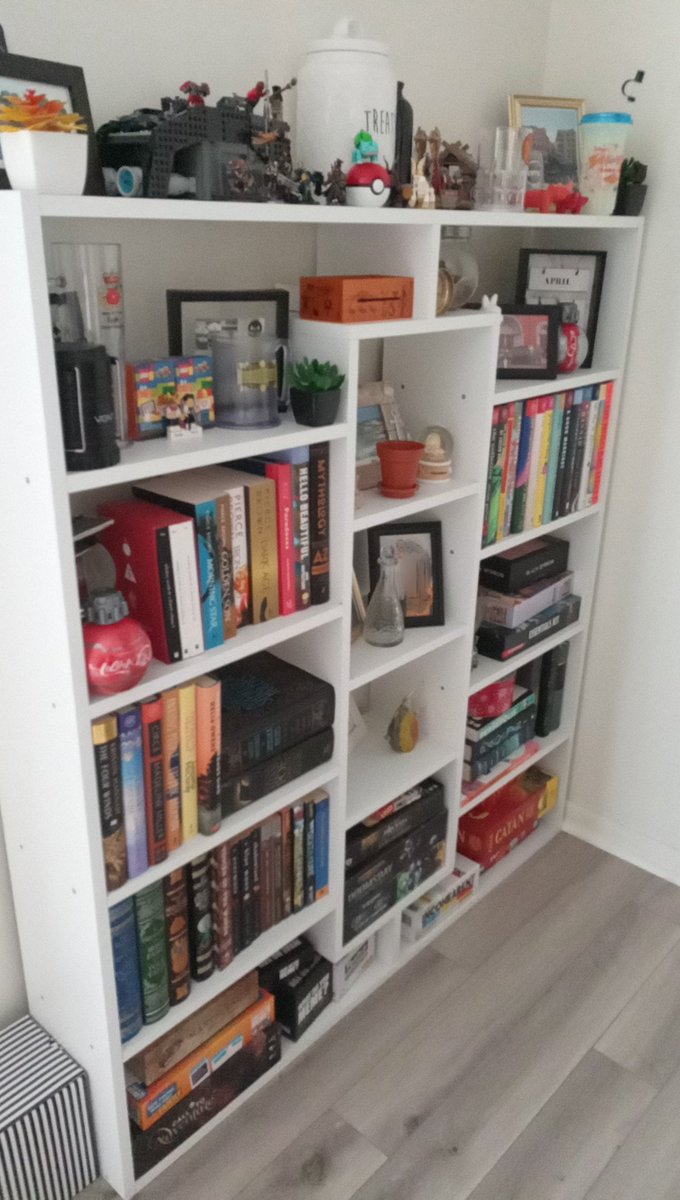 Bookshelves sometimes carry more than just books.  What else is on yours?

#Bookshelf #BookshelfDecor #BookTok #Bookstagram #LibraryLife #WritersLife #YourLibrary #BoardGames #Collectibles #BookLover