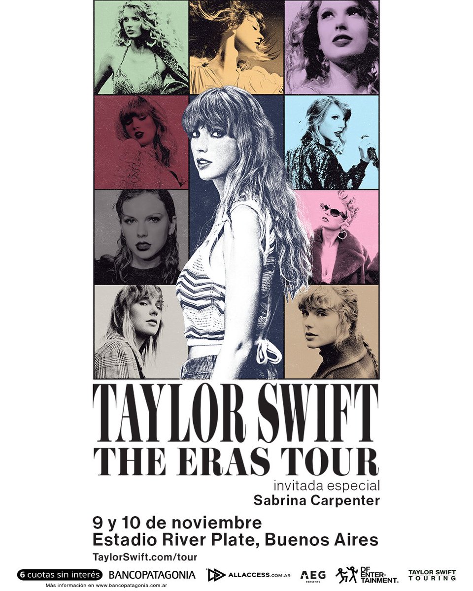 dfallaccess's tweet photo. Venta general para Taylor Swift | The Eras Tour ¡YA disponible con todos los medios de pago!

🗓️ 9 y 10 DE NOVIEMBRE 
🏟️ ESTADIO RIVER PLATE 

Los clientes de Banco Patagonia podrán adquirir los tickets en hasta 6 cuotas sin interés.

Tickets a través de https://t.co/34smmrTbCV https://t.co/AeV4xsYDun