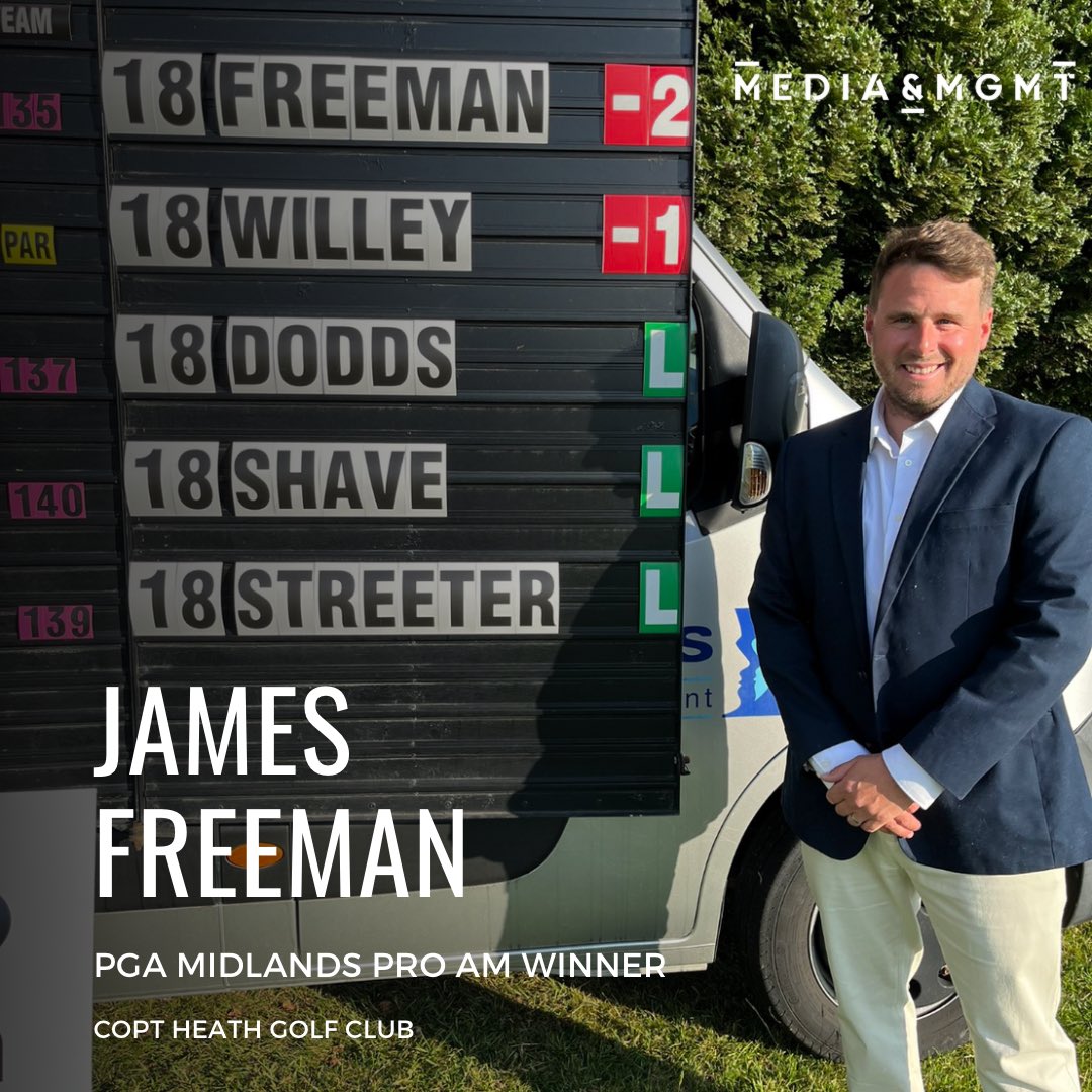 Congratulation to MediaMGMT client James Freeman who won the PGA Midlands pro am tournament at Copt Heath Golf Club yesterday.

Well done James!

#mediamgmt #mediamgmtgolf #jamesfreeman #golf #golfsponsorship #golfswing #golfgti