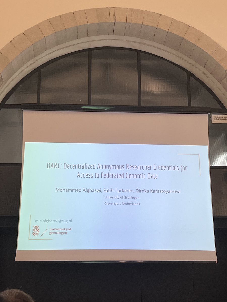 Just finished presenting our work "DARC: Decentralized Anonymous Researcher Credentials for Access to Federated Genomic Data" at the TDI workshop of <a href="/ACM_SACMAT/">Symposium on Access Control Models & Technologies</a> conference.
